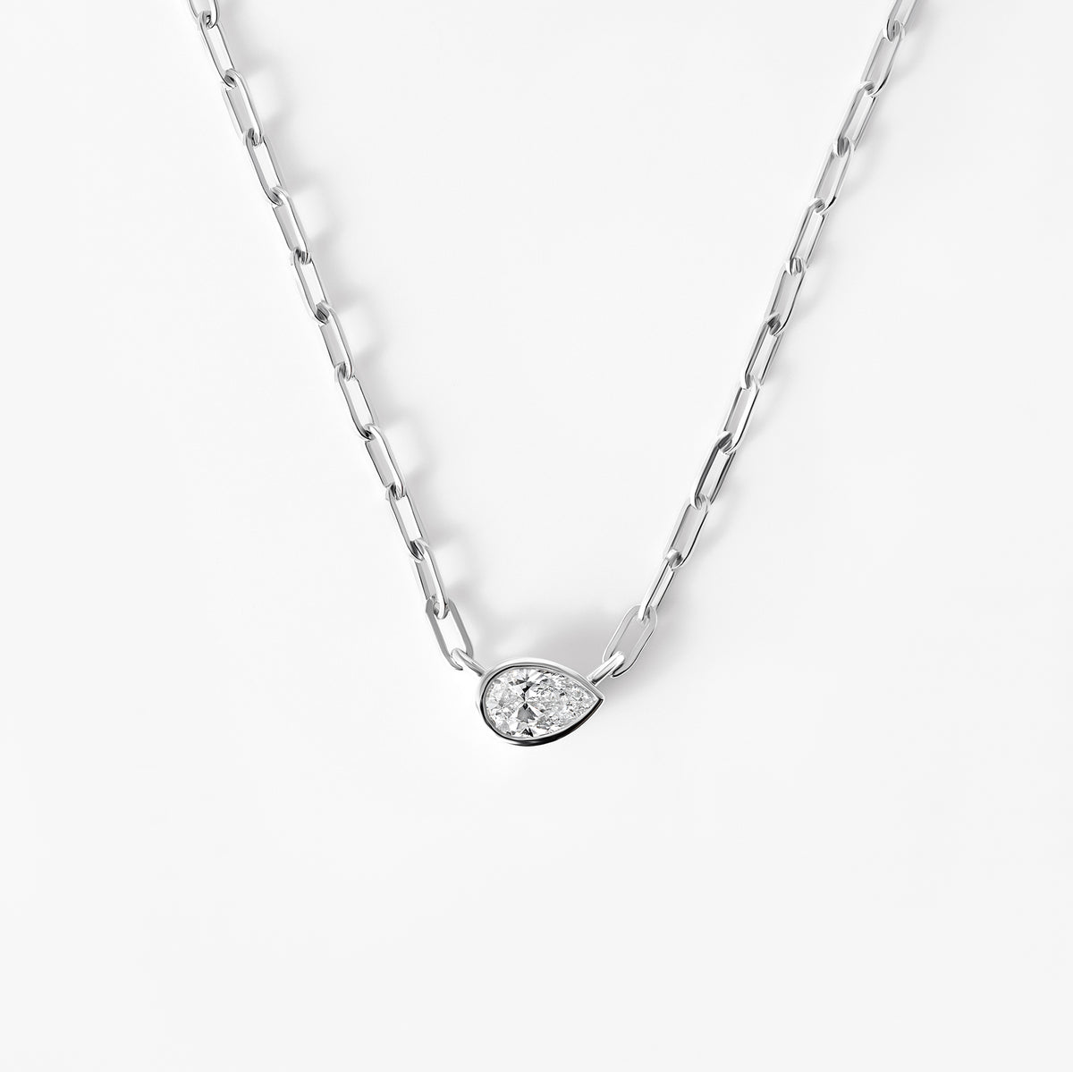 Bezel Set Pear Diamond Paperclip Necklace