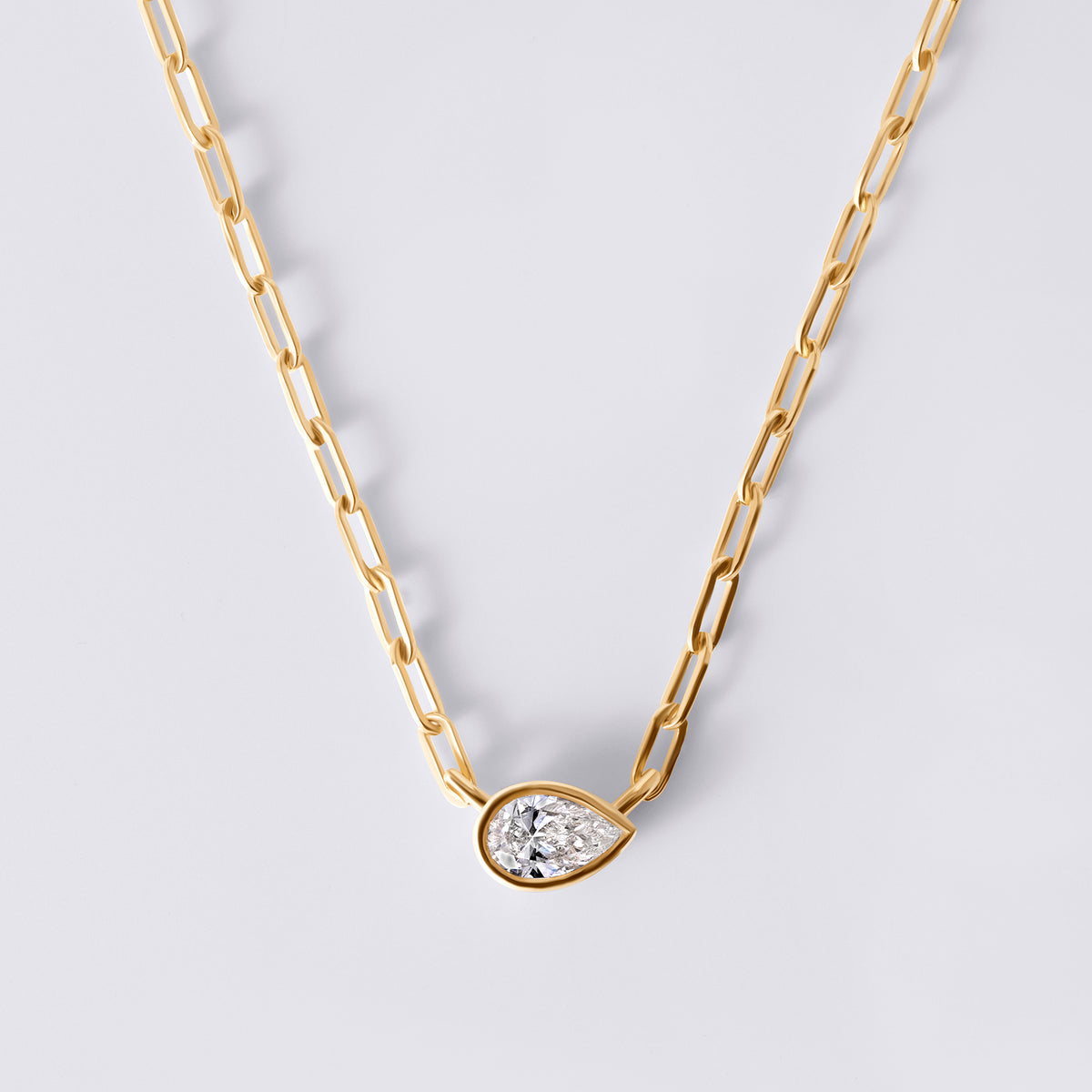 Bezel Set Pear Lab Diamond Necklace, Yellow Vermeil