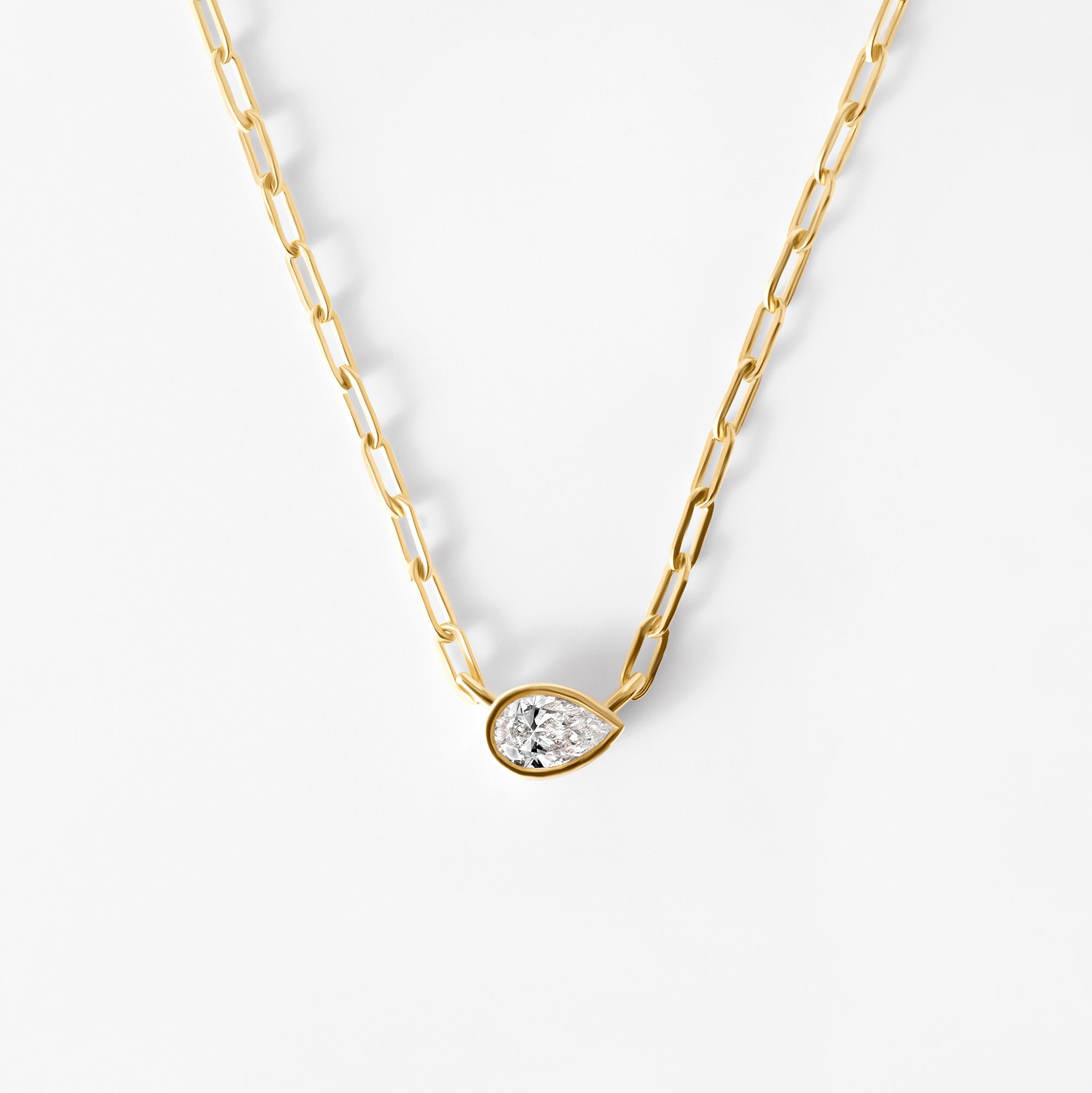 Bezel Set Pear Diamond Paperclip Necklace