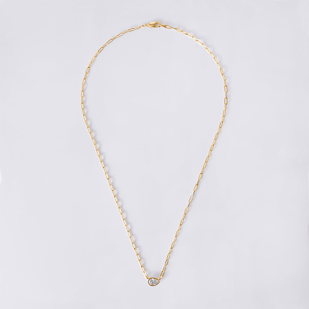 Bezel Set Pear Lab Diamond Necklace, Yellow Vermeil