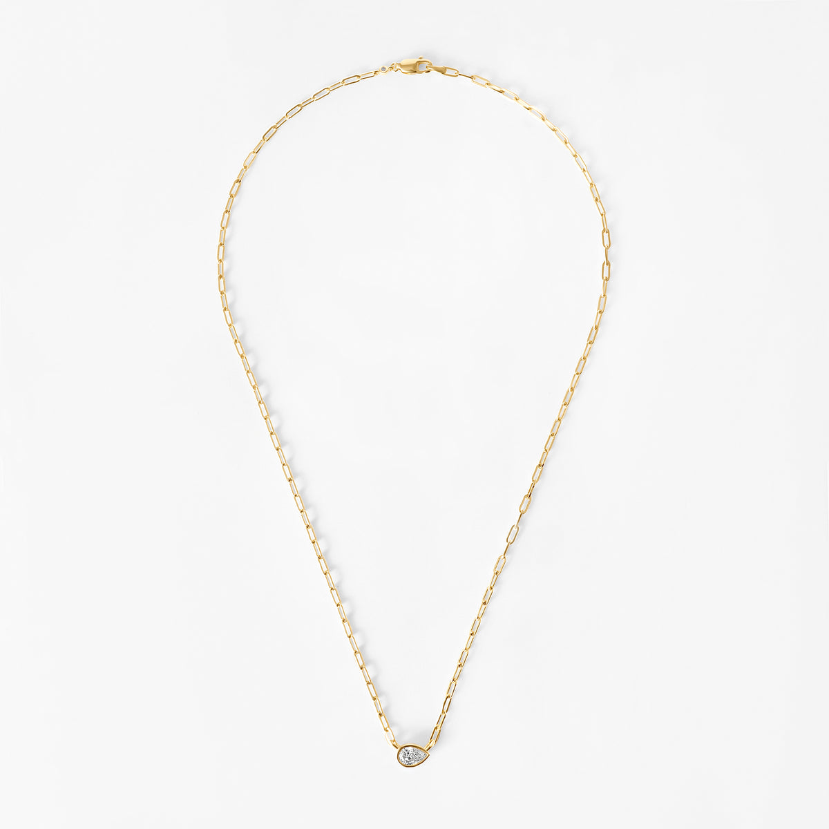 Bezel Set Pear Diamond Paperclip Necklace