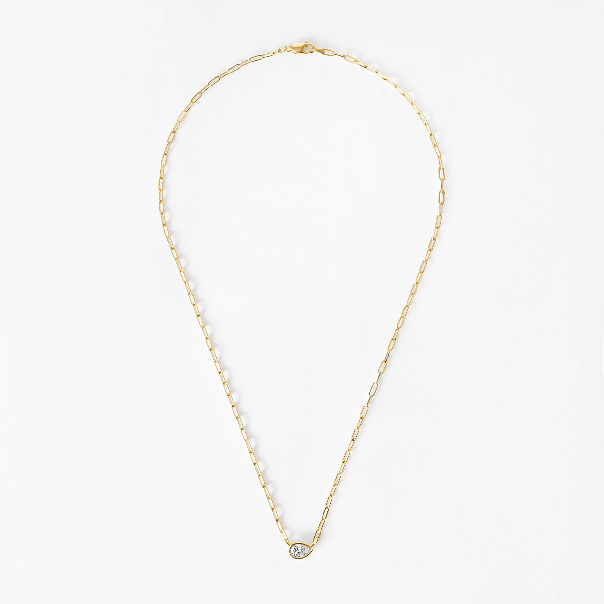 Bezel Set Pear Diamond Paperclip Necklace