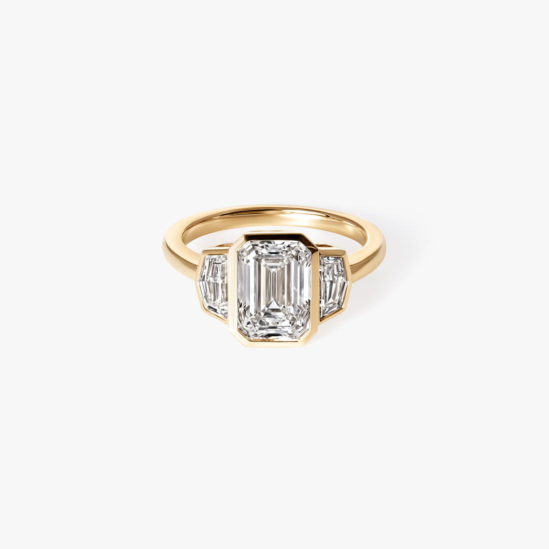 2.57CT Emerald and Cadillac Bezel Three Stone Engagement Ring