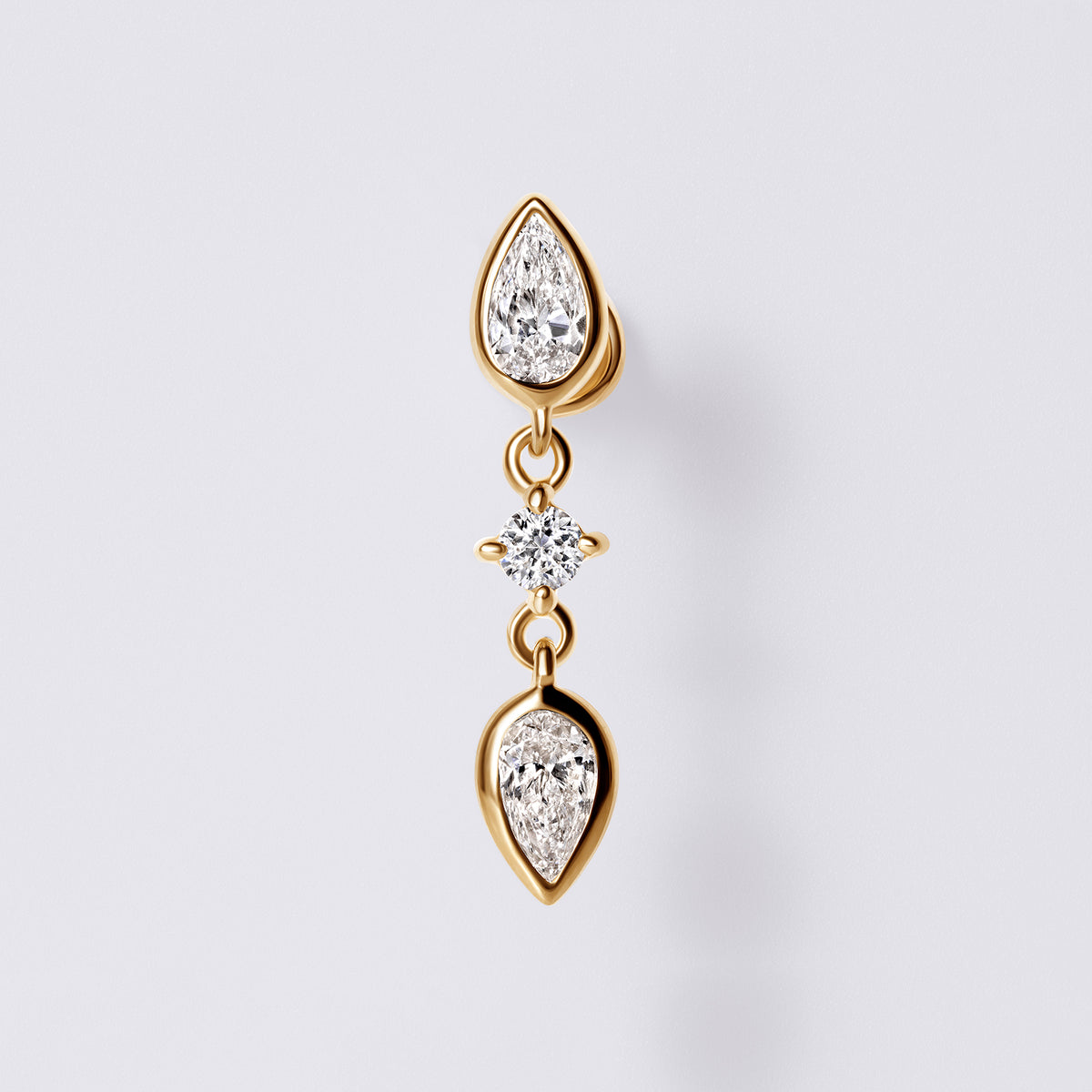 Pear Diamond Bezel Set Triple Drop Earrings