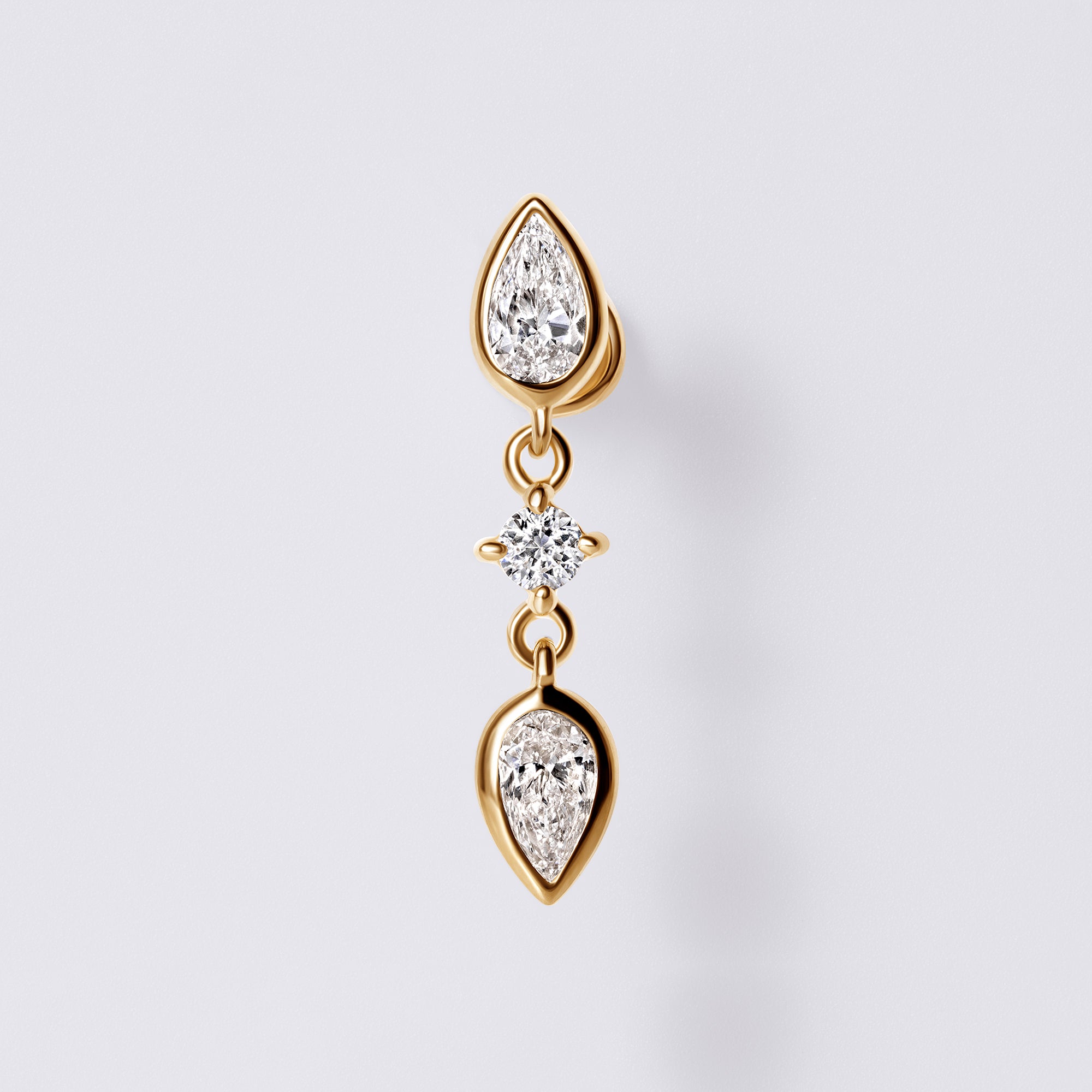 Pear Diamond Bezel Set Triple Drop Earrings