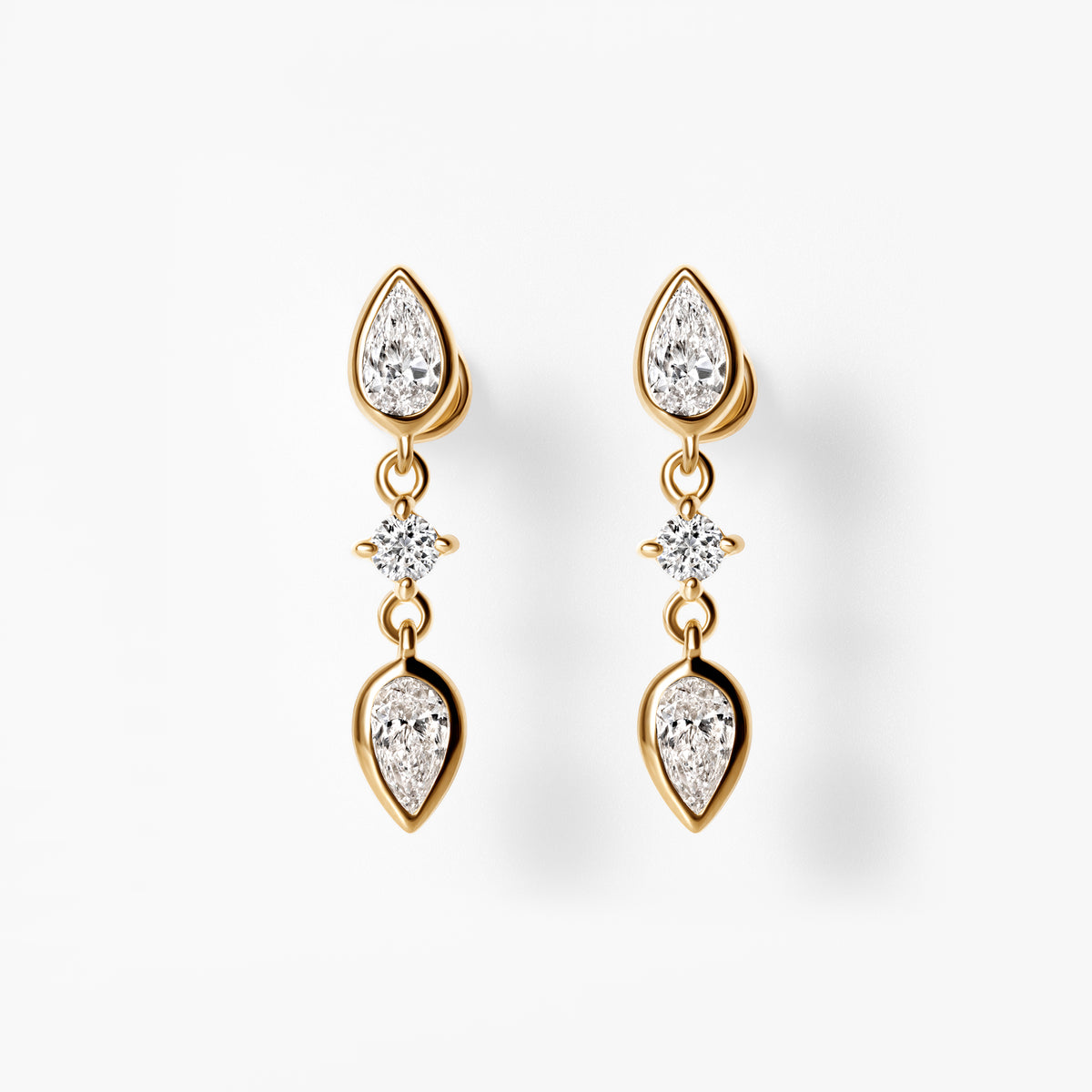 Pear Diamond Bezel Set Triple Drop Earrings