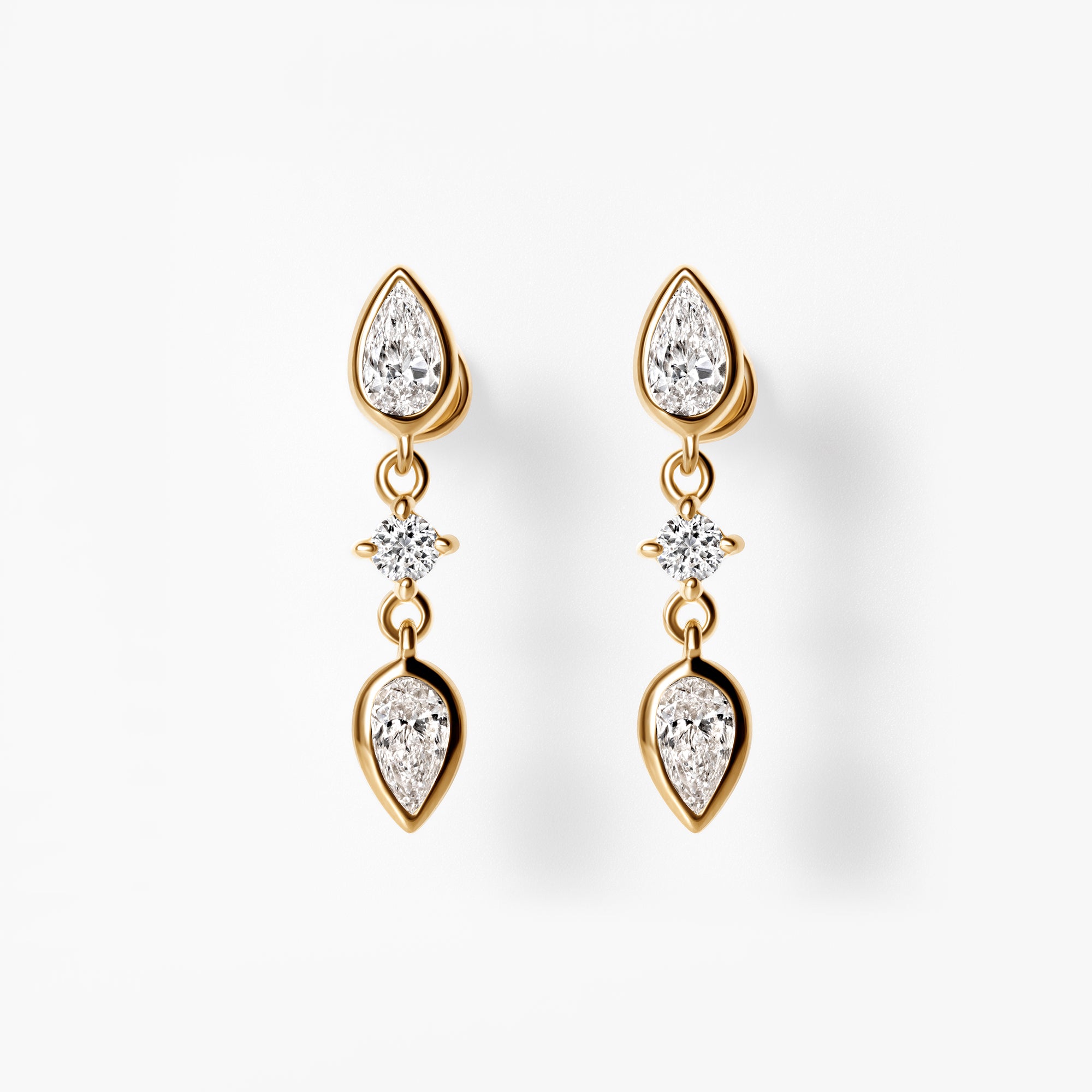 Pear Diamond Bezel Set Triple Drop Earrings