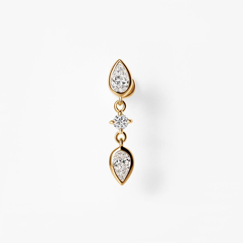 Pear and Round Diamond Bezel Drop Flatback Earrings