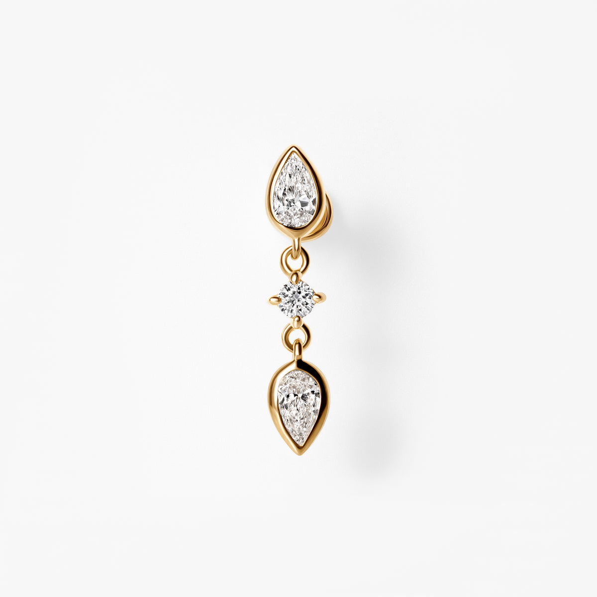 Pear Diamond Bezel Set Triple Drop Earrings