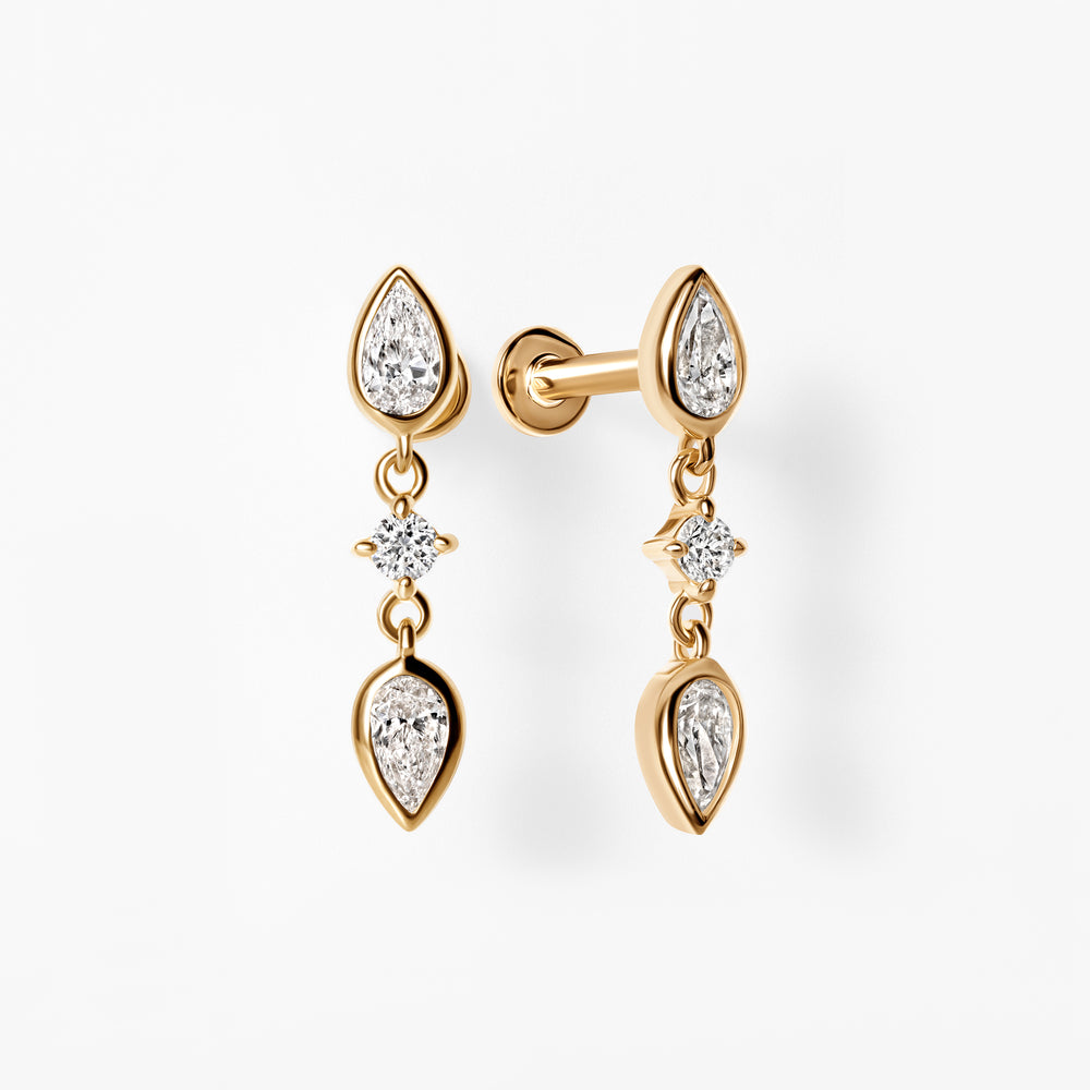 Pear and Round Diamond Bezel Drop Flatback Earrings