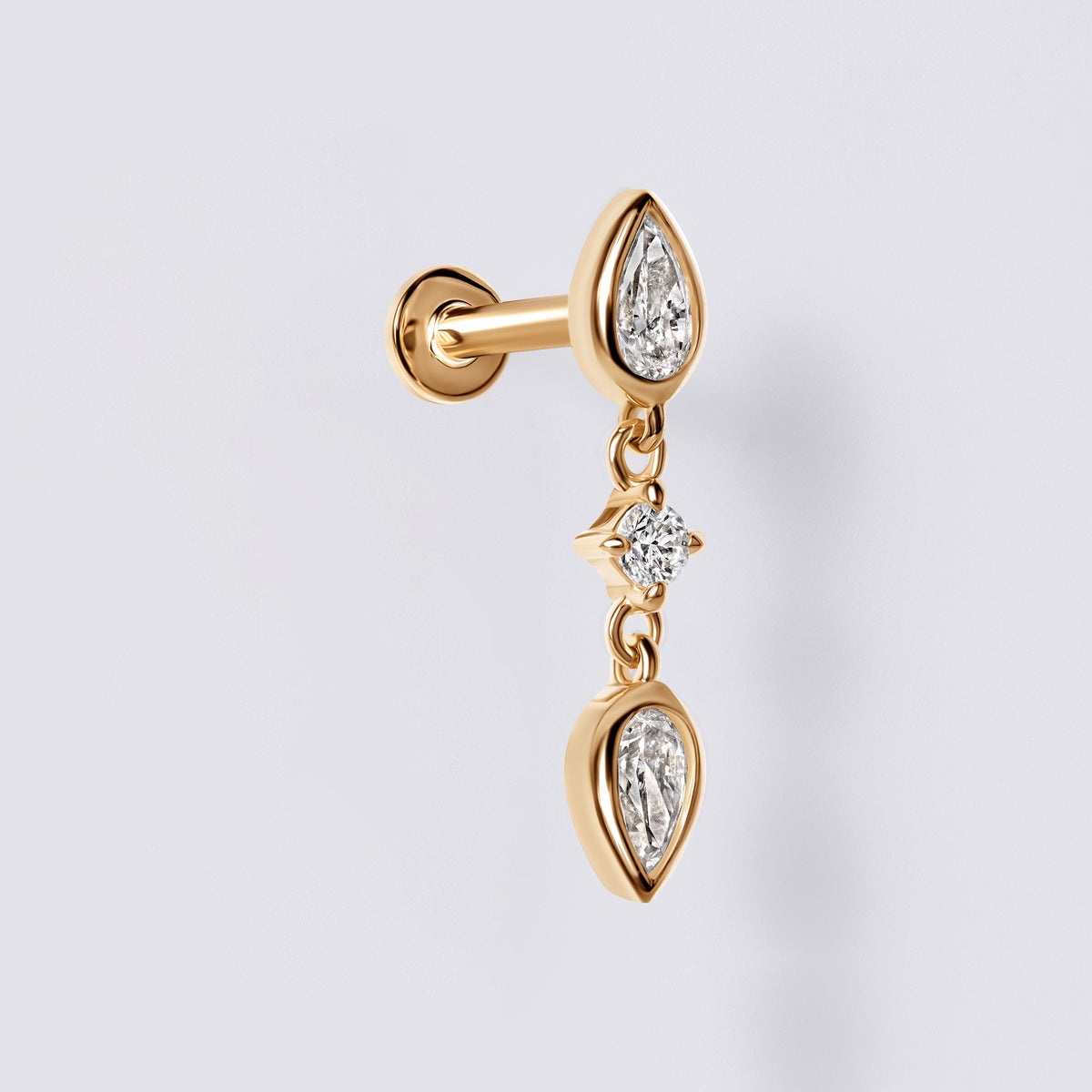 Pear Diamond Bezel Set Triple Drop Earrings