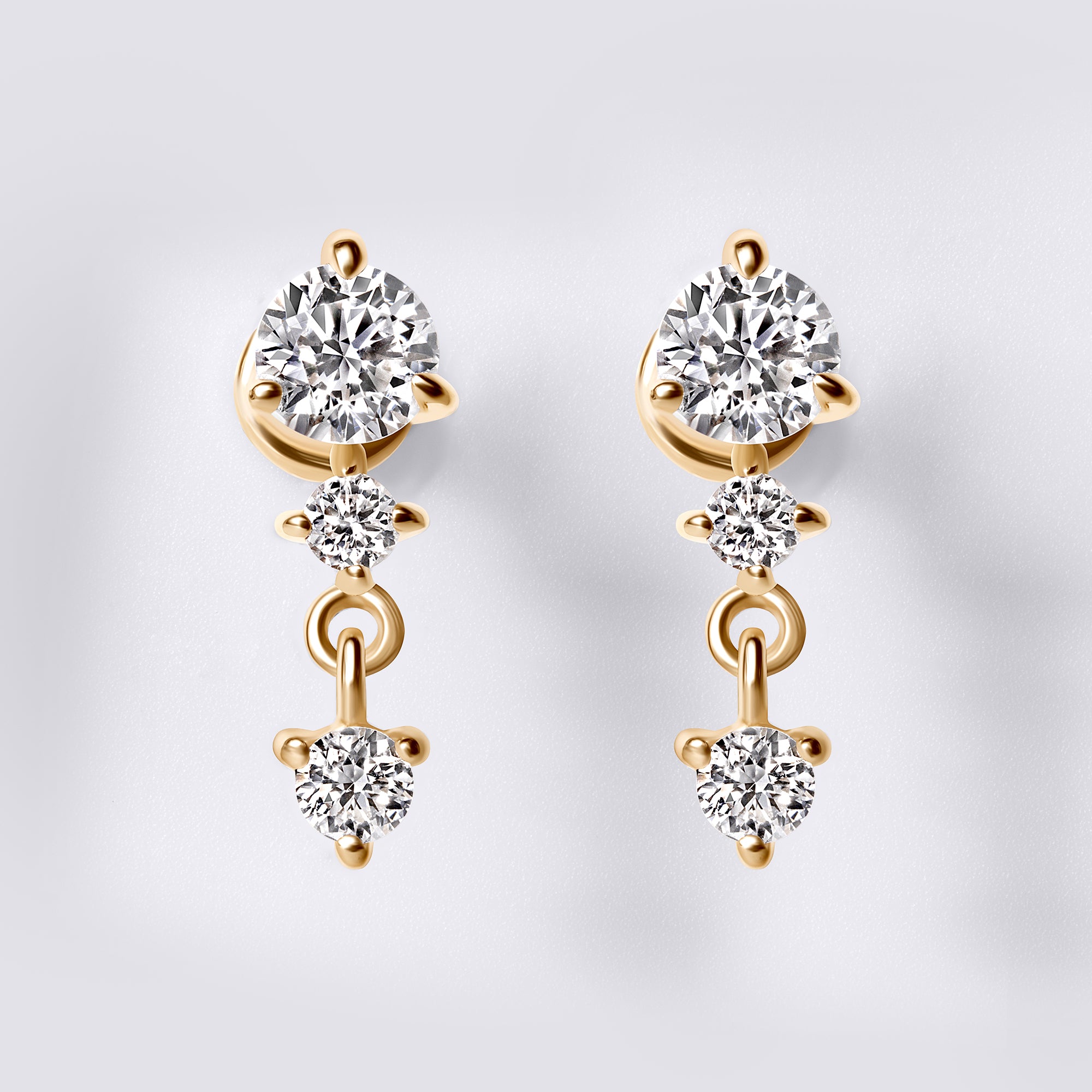 Round Diamond Prong Set Triple Drop Earrings