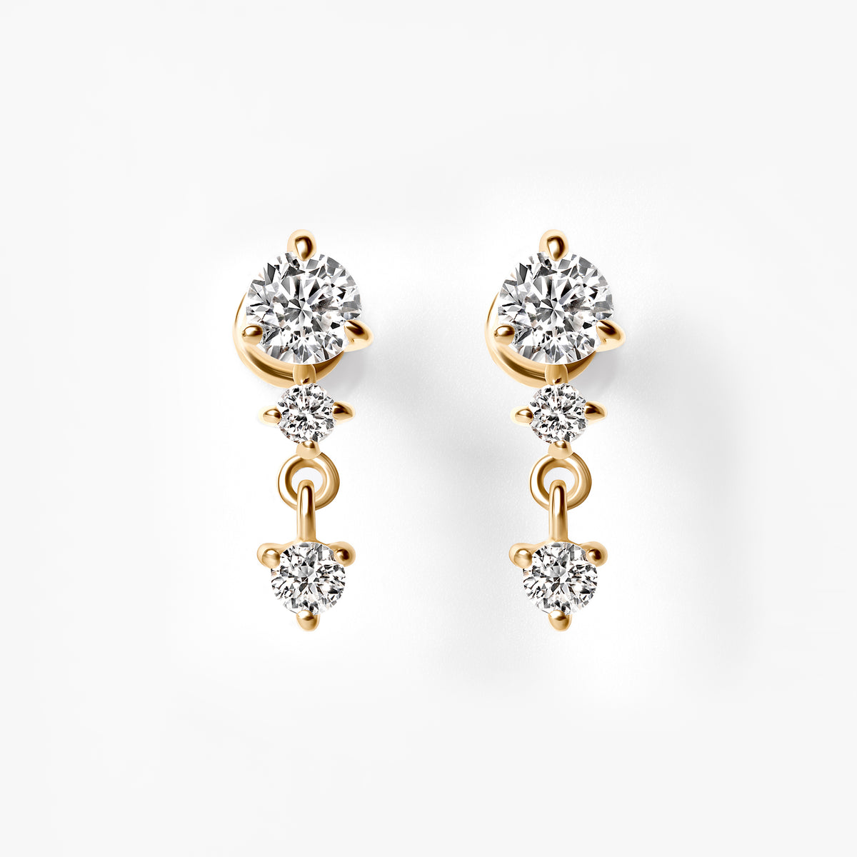 Round Diamond Prong Set Triple Drop Earrings