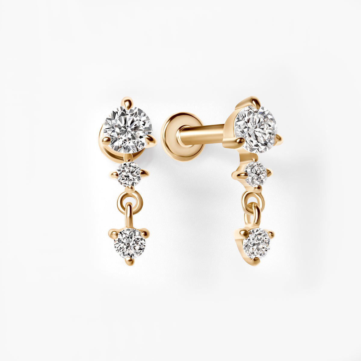 Round Diamond Prong Set Triple Drop Earrings