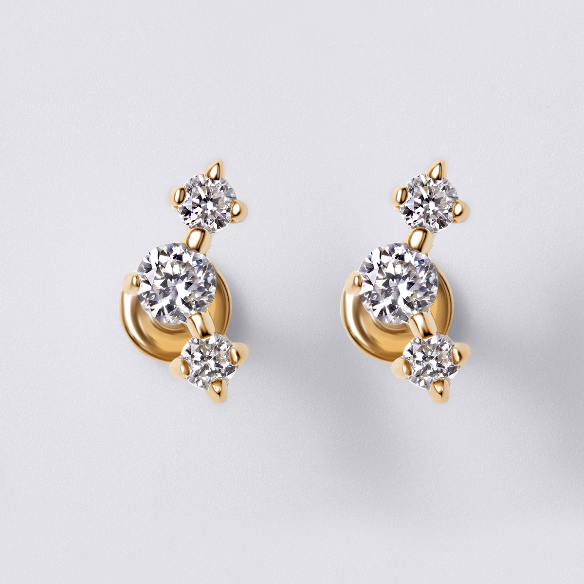 Round Diamond Trio Mini Crawler Stud Earrings