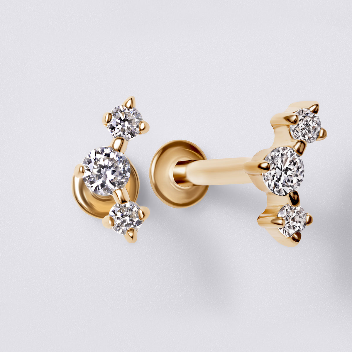 Round Diamond Trio Mini Crawler Stud Earrings