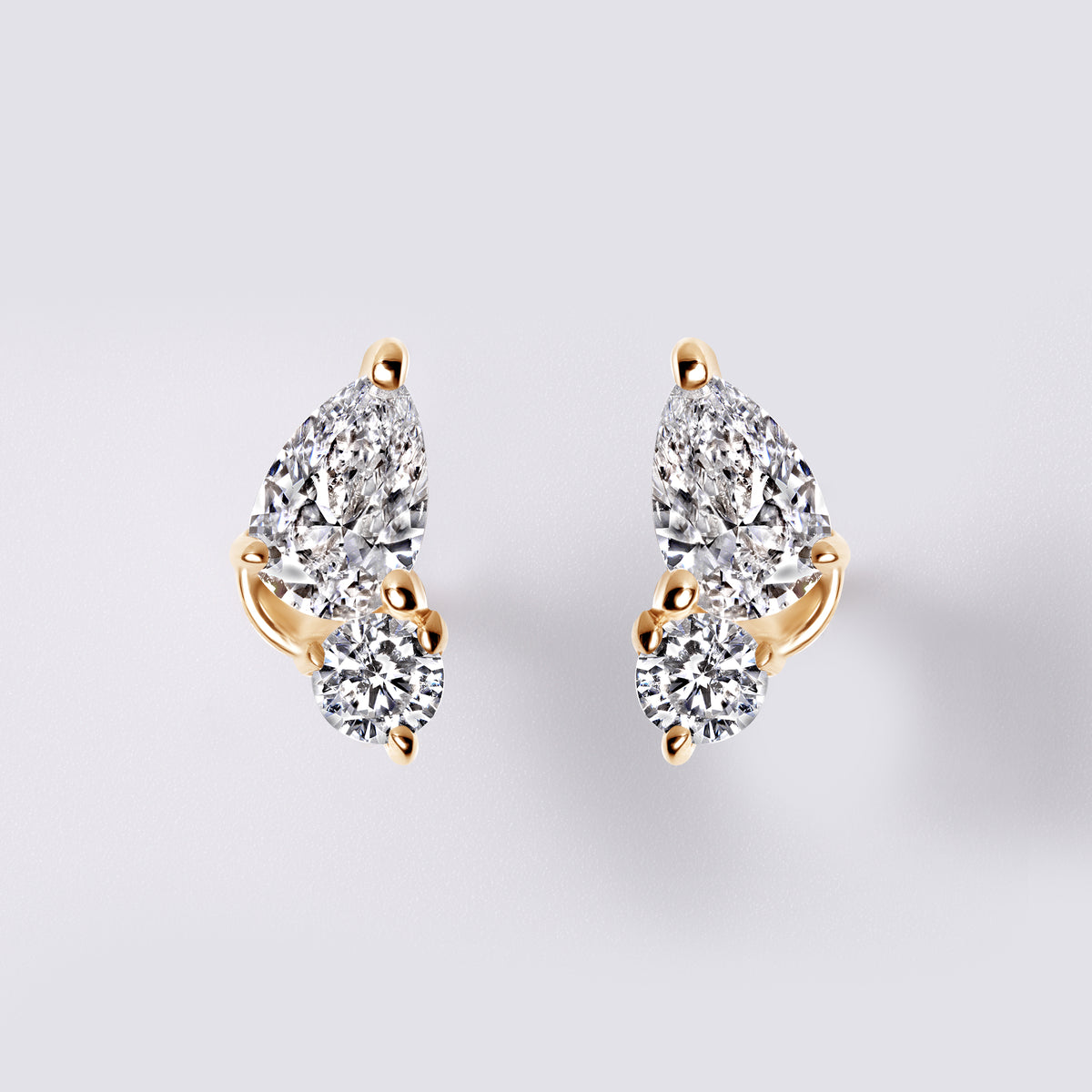 Pear & Round Diamond Mini Crawler Stud Earrings