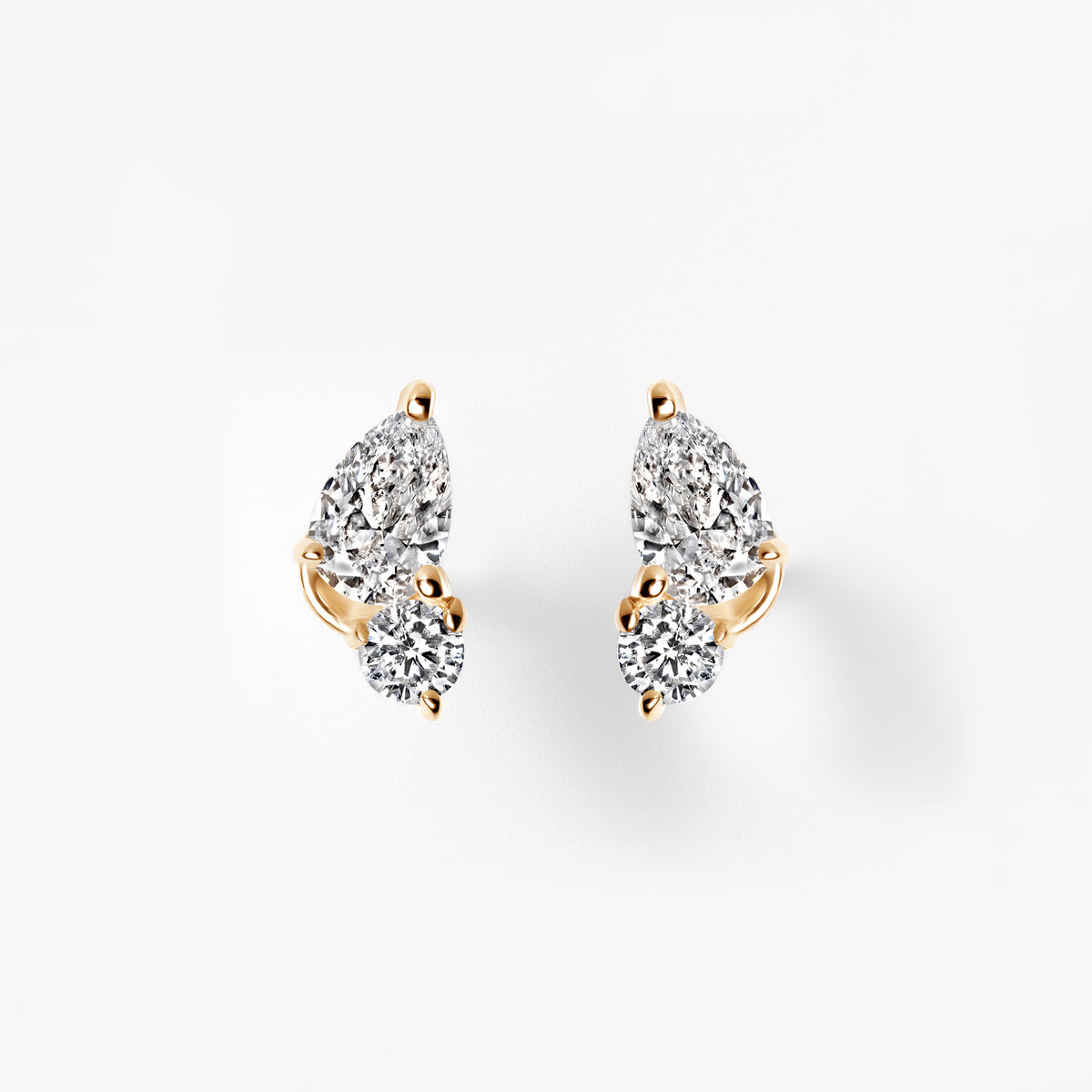 Pear & Round Diamond Mini Crawler Stud Earrings