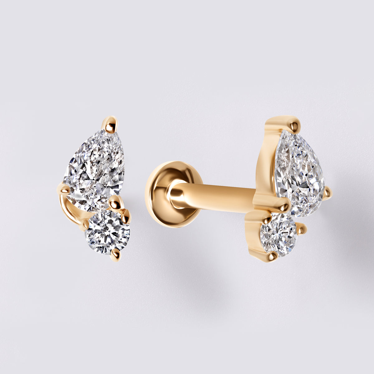 Pear & Round Diamond Mini Crawler Stud Earrings