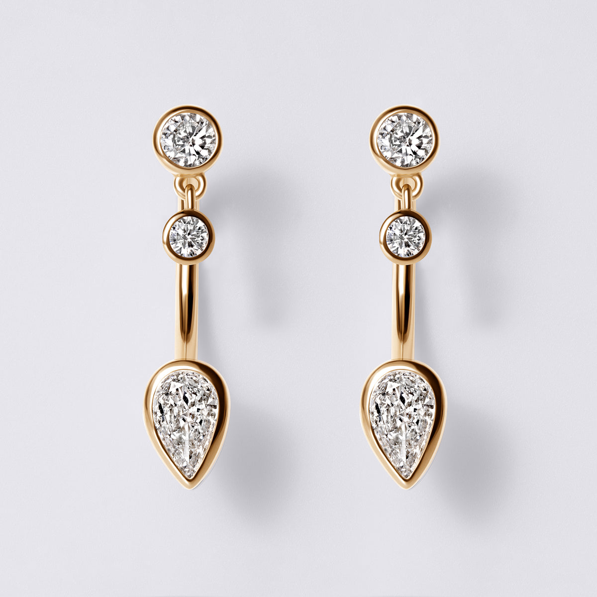 Round & Pear Diamond Bezel Set Barbell Jacket Earrings