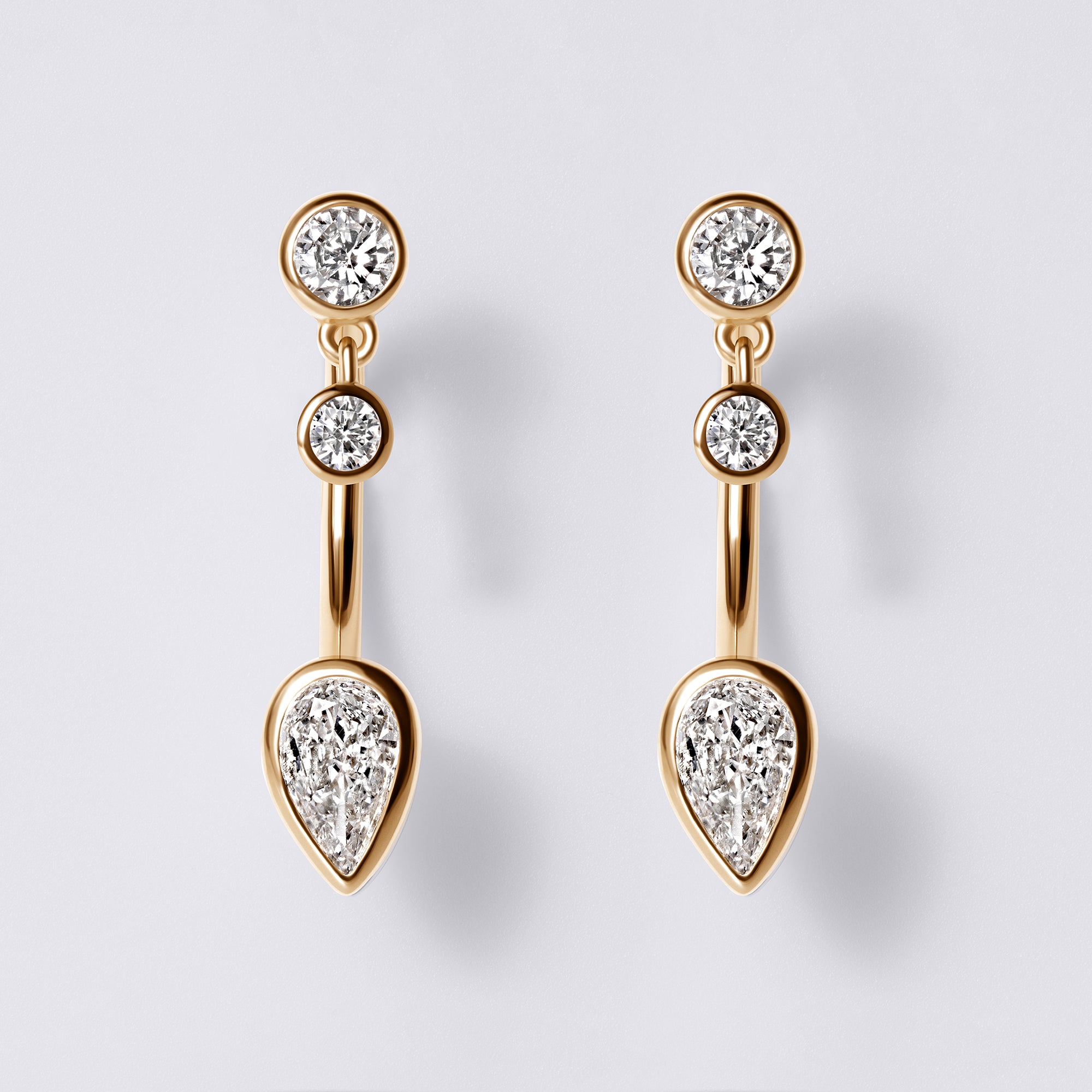 Round & Pear Diamond Bezel Set Barbell Jacket Earrings