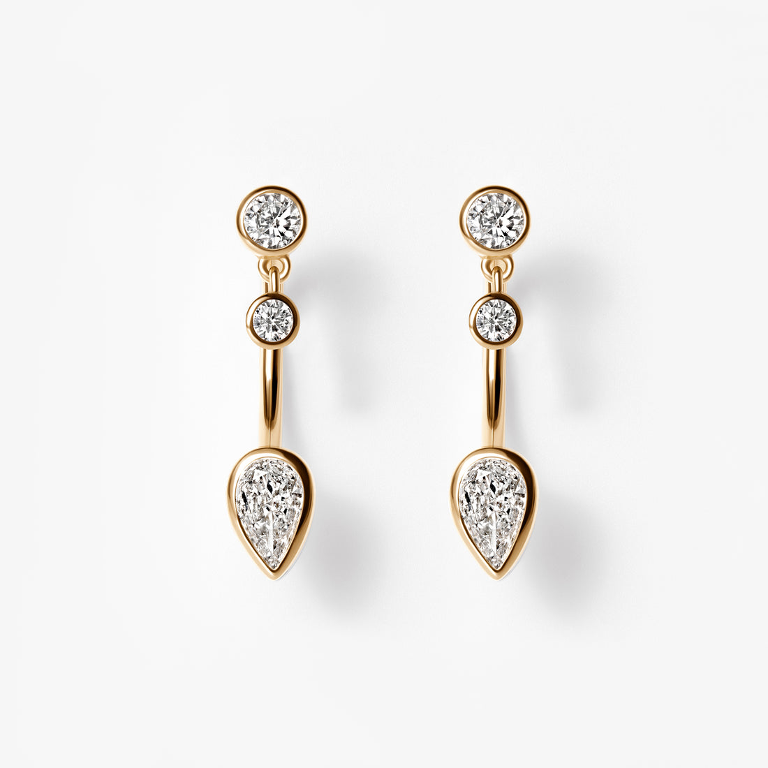 Round and Pear Diamond Bezel Barbell Jacket Earrings