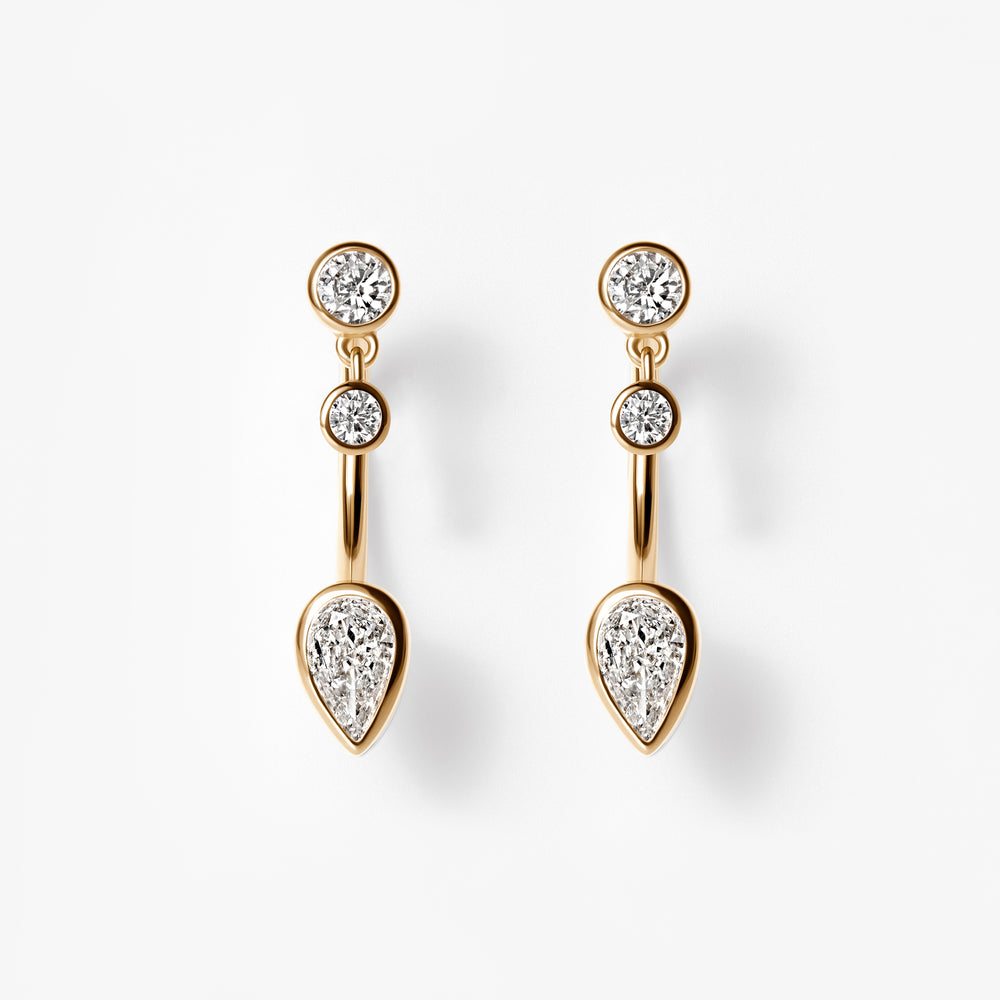 Round and Pear Diamond Bezel Barbell Jacket Earrings