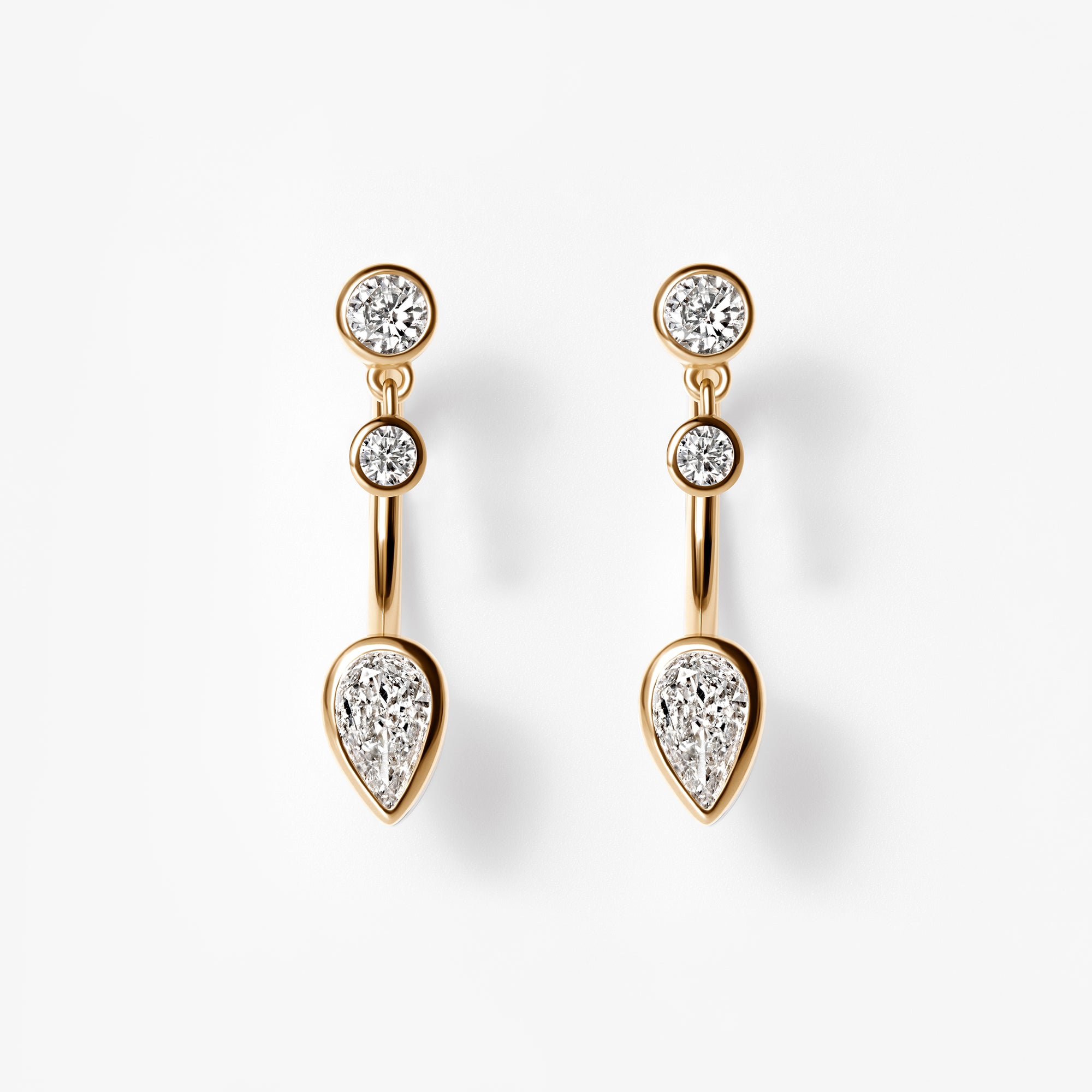 Round & Pear Diamond Bezel Set Barbell Jacket Earrings