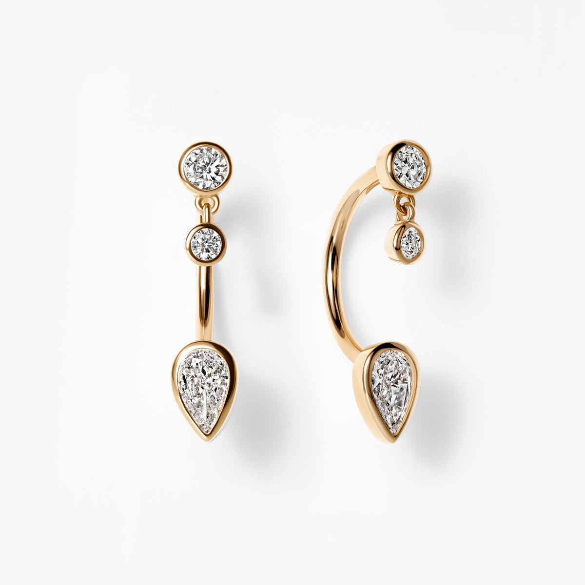 Round & Pear Diamond Bezel Set Barbell Jacket Earrings