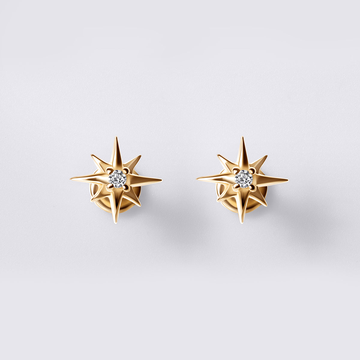 Round Diamond Starburst Stud Earrings