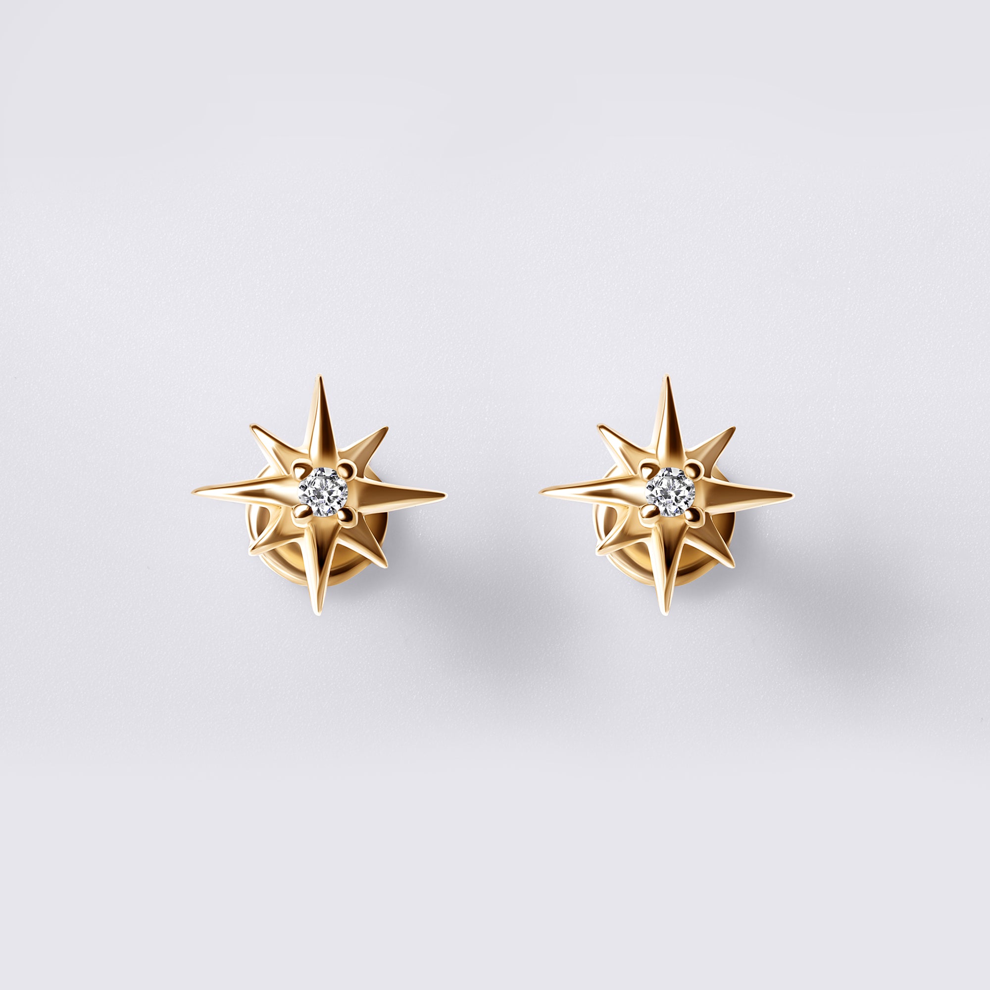 Round Diamond Starburst Stud Earrings
