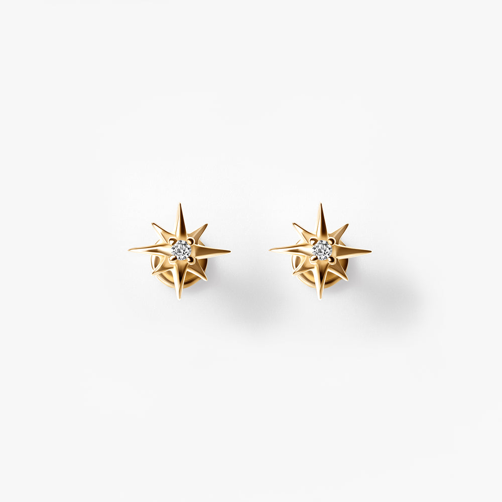 Diamond Starburst Flatback Stud Earrings