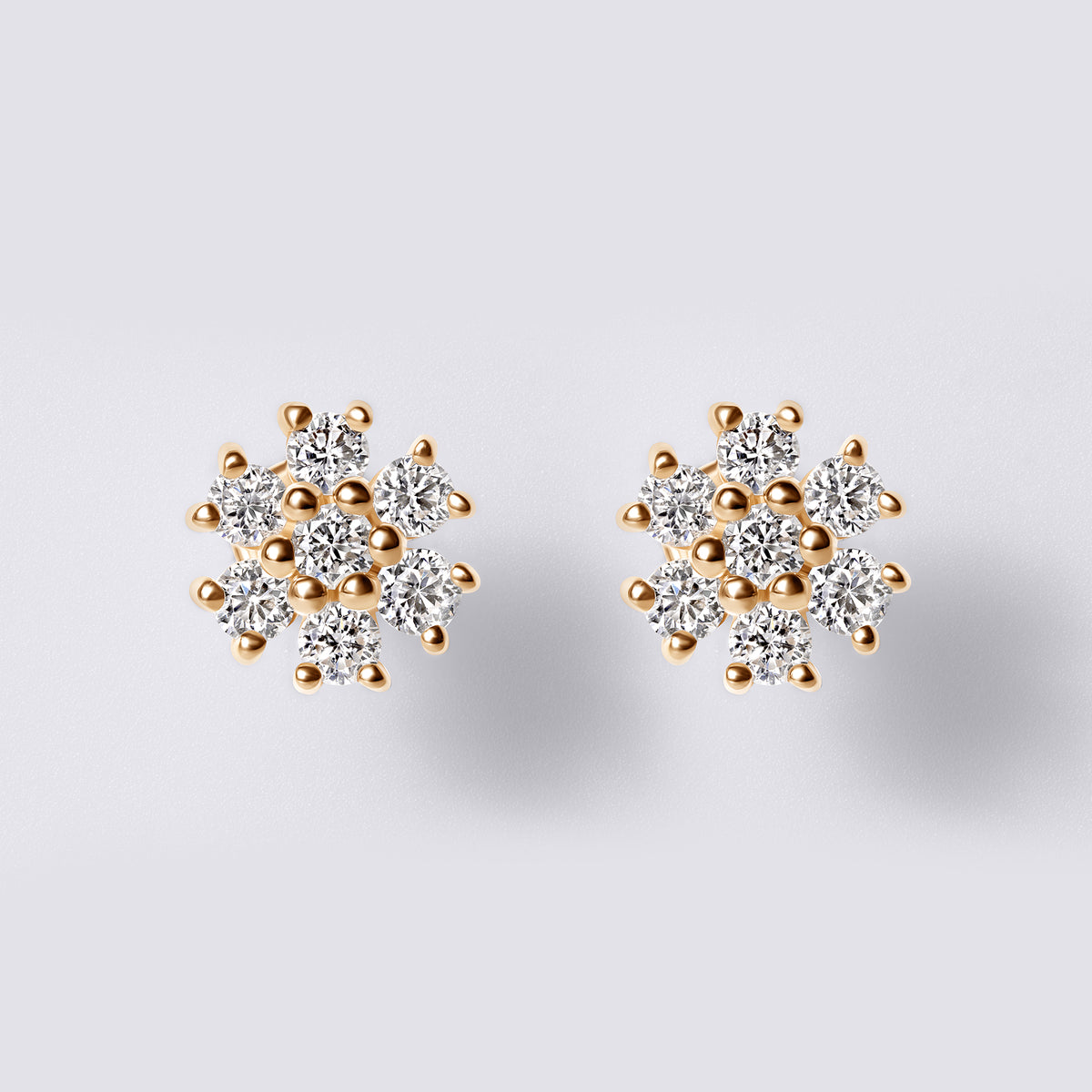 Round Diamond Cluster Flower Stud Earrings