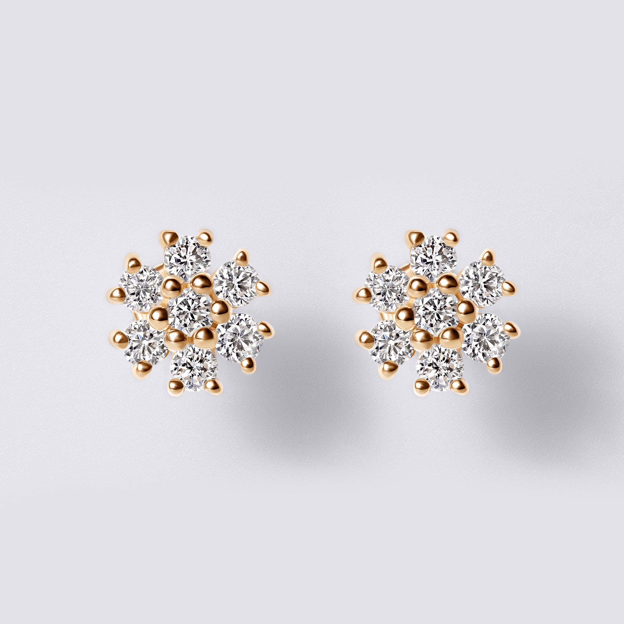 Round Diamond Cluster Flower Stud Earrings