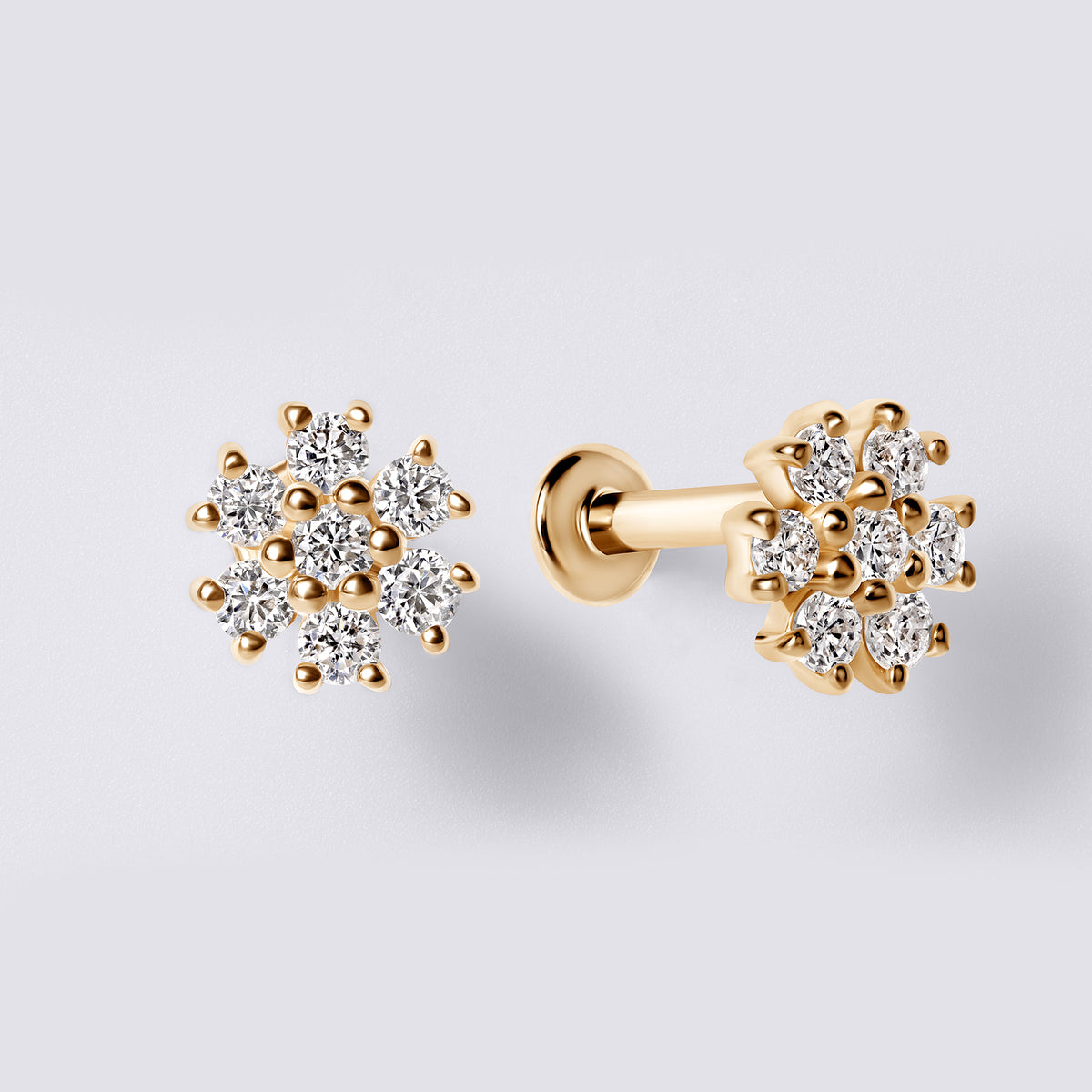 Round Diamond Cluster Flower Stud Earrings