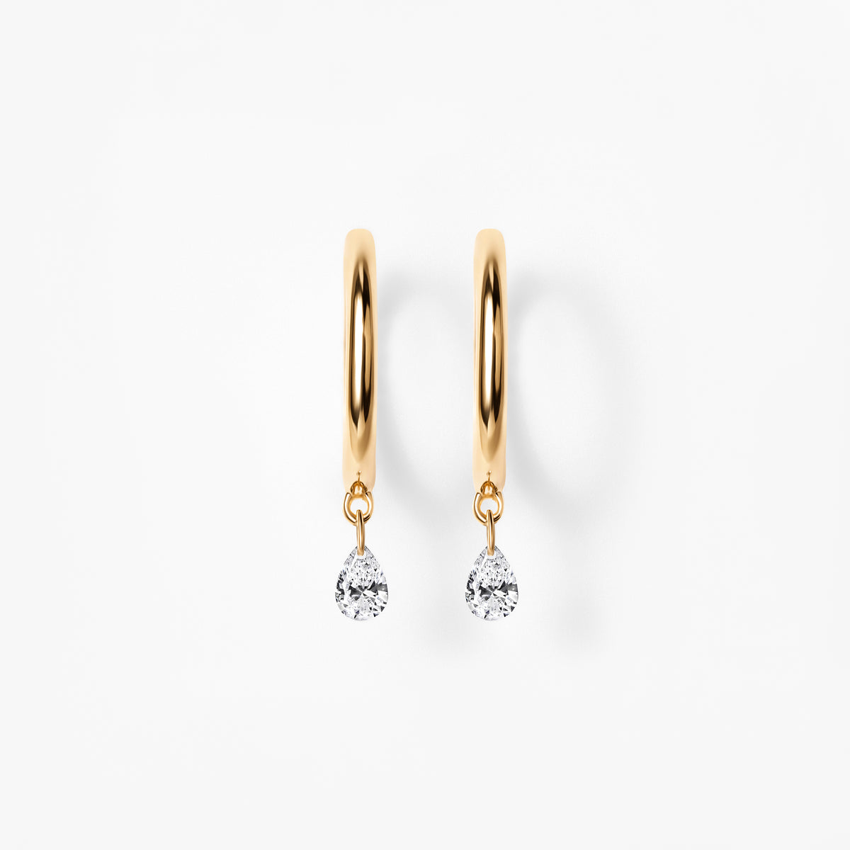 Pear Diamond Drilled Drop Huggie Earrings