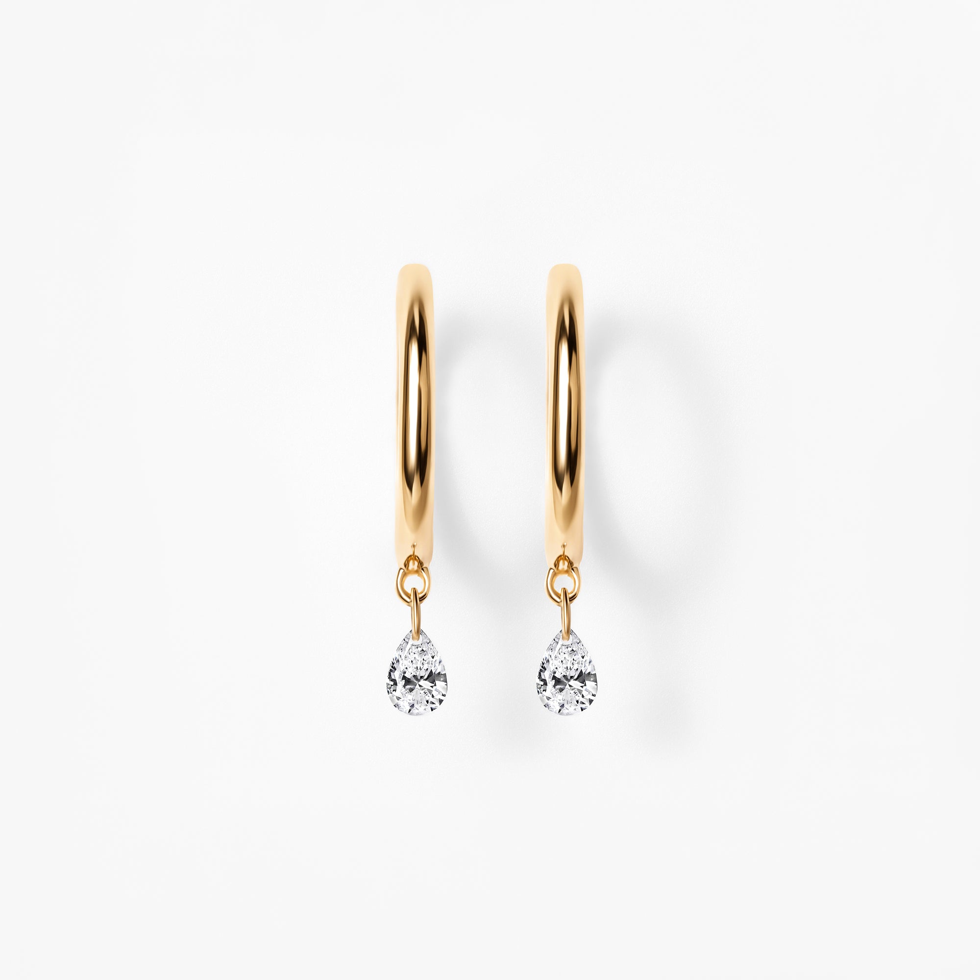 Pear Diamond Drilled Drop Huggie Earrings