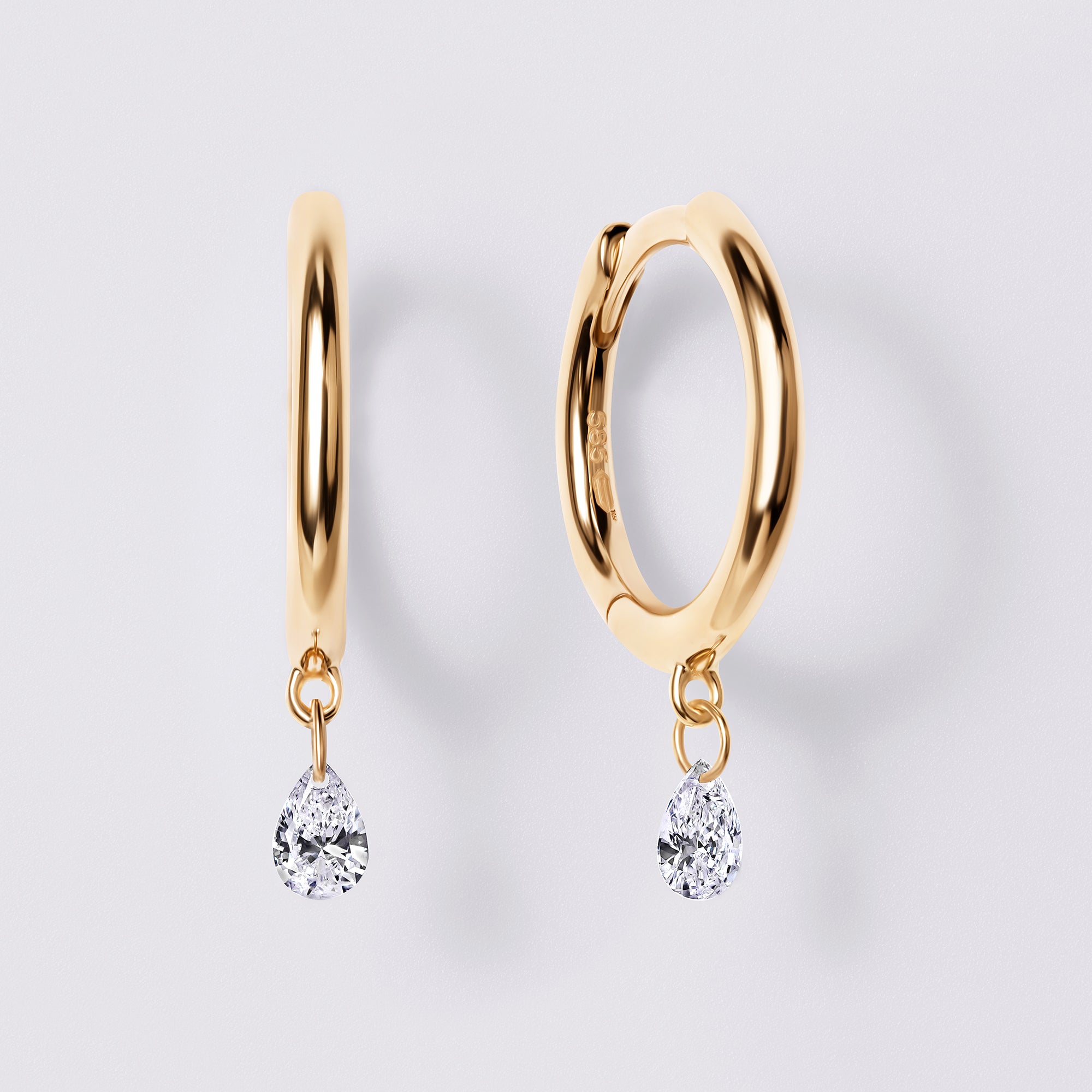 Pear Diamond Drilled Drop Huggie Earrings