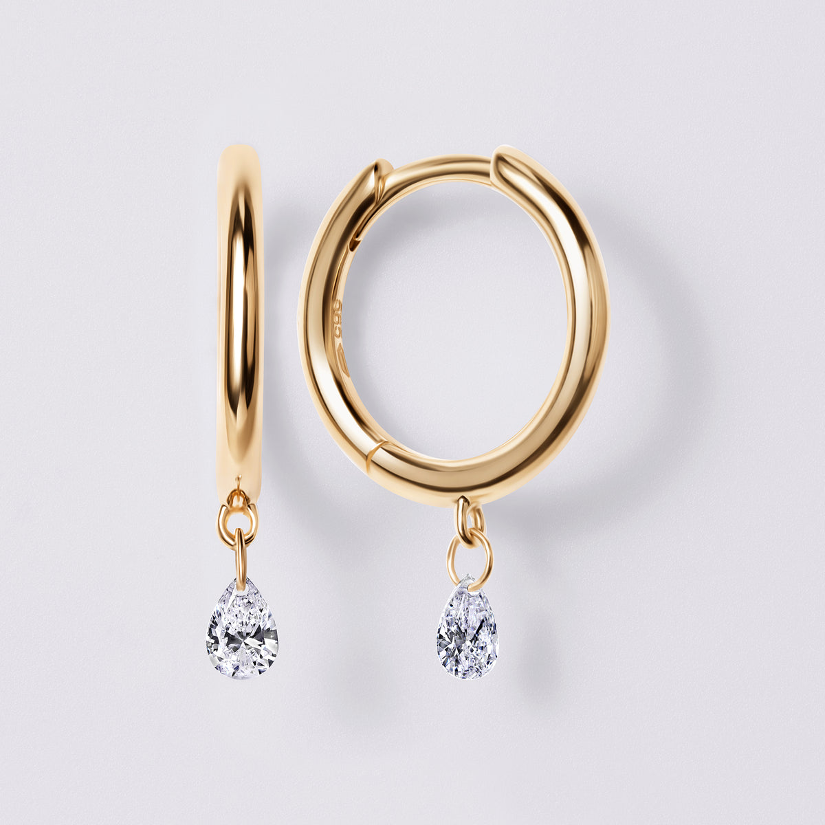 Pear Diamond Drilled Drop Huggie Earrings