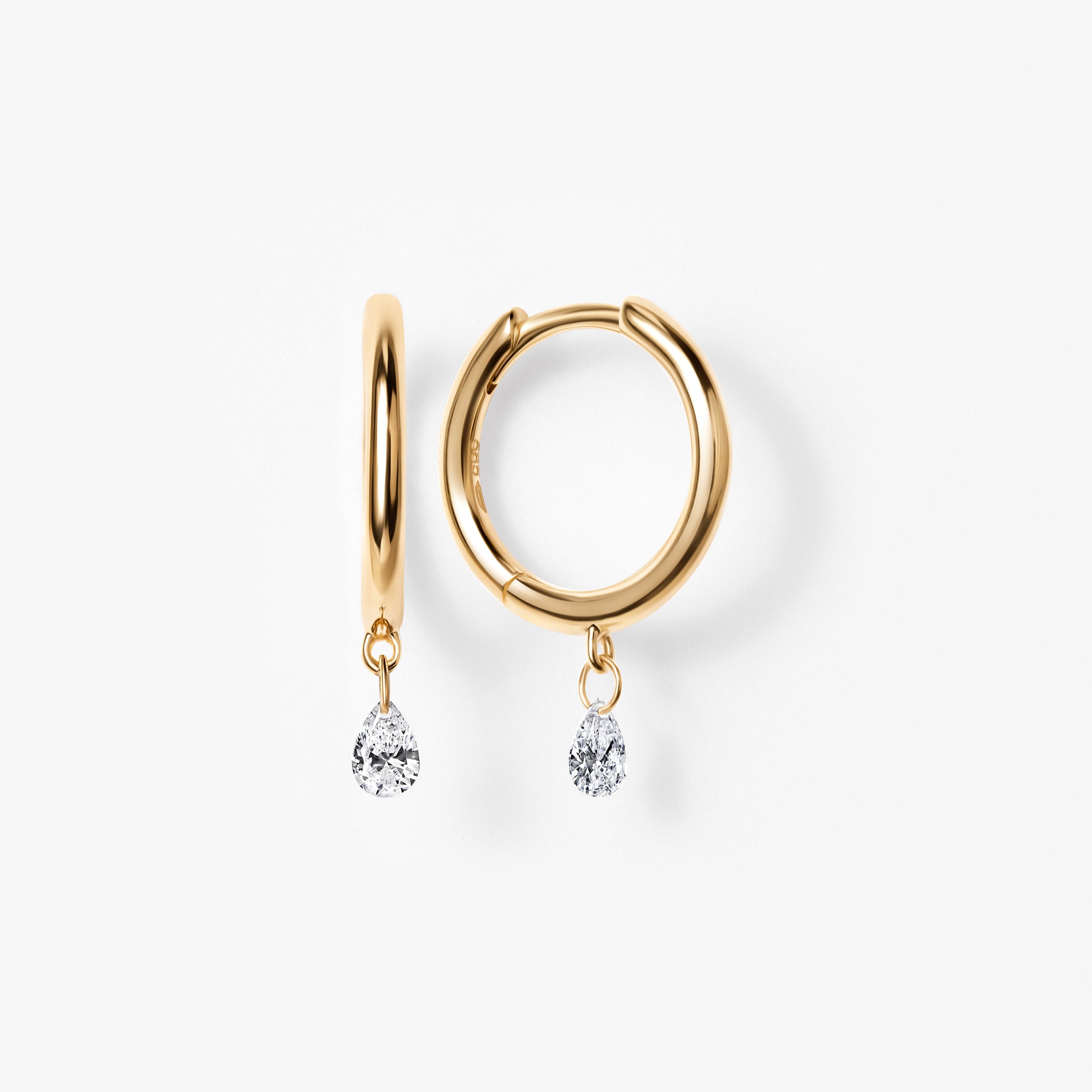 Pear Diamond Drilled Drop Huggie Earrings