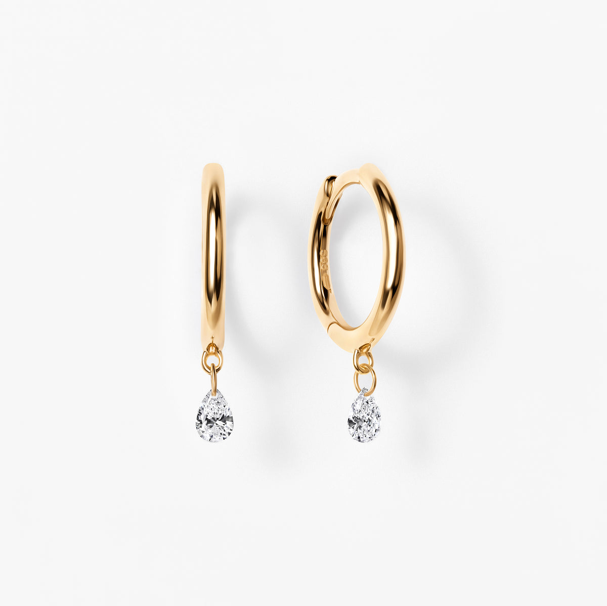 Pear Diamond Drilled Drop Huggie Earrings
