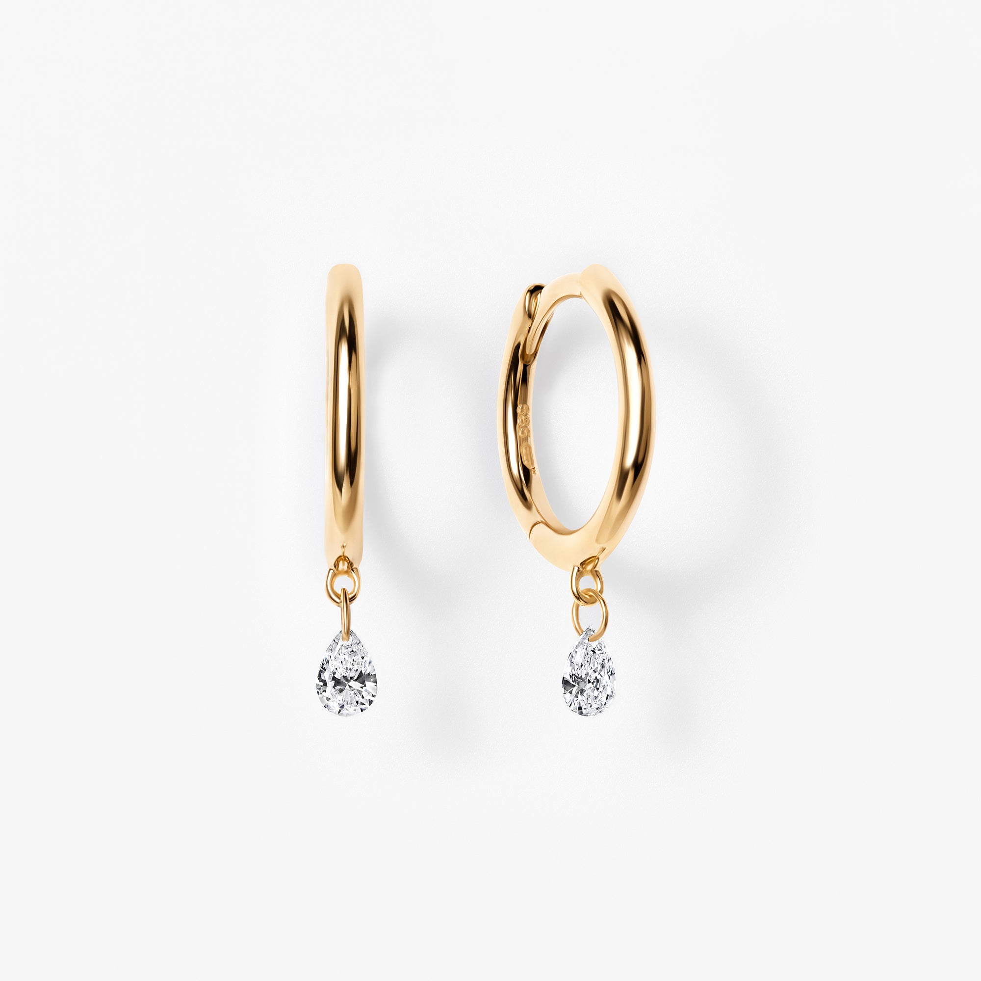 Pear Diamond Drilled Drop Huggie Earrings