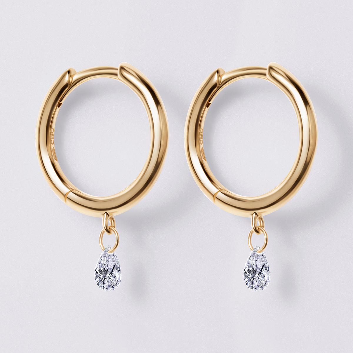 Pear Diamond Drilled Drop Huggie Earrings
