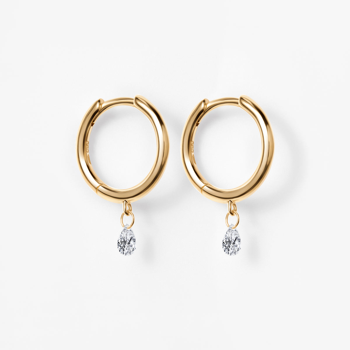 Pear Diamond Drilled Drop Huggie Earrings