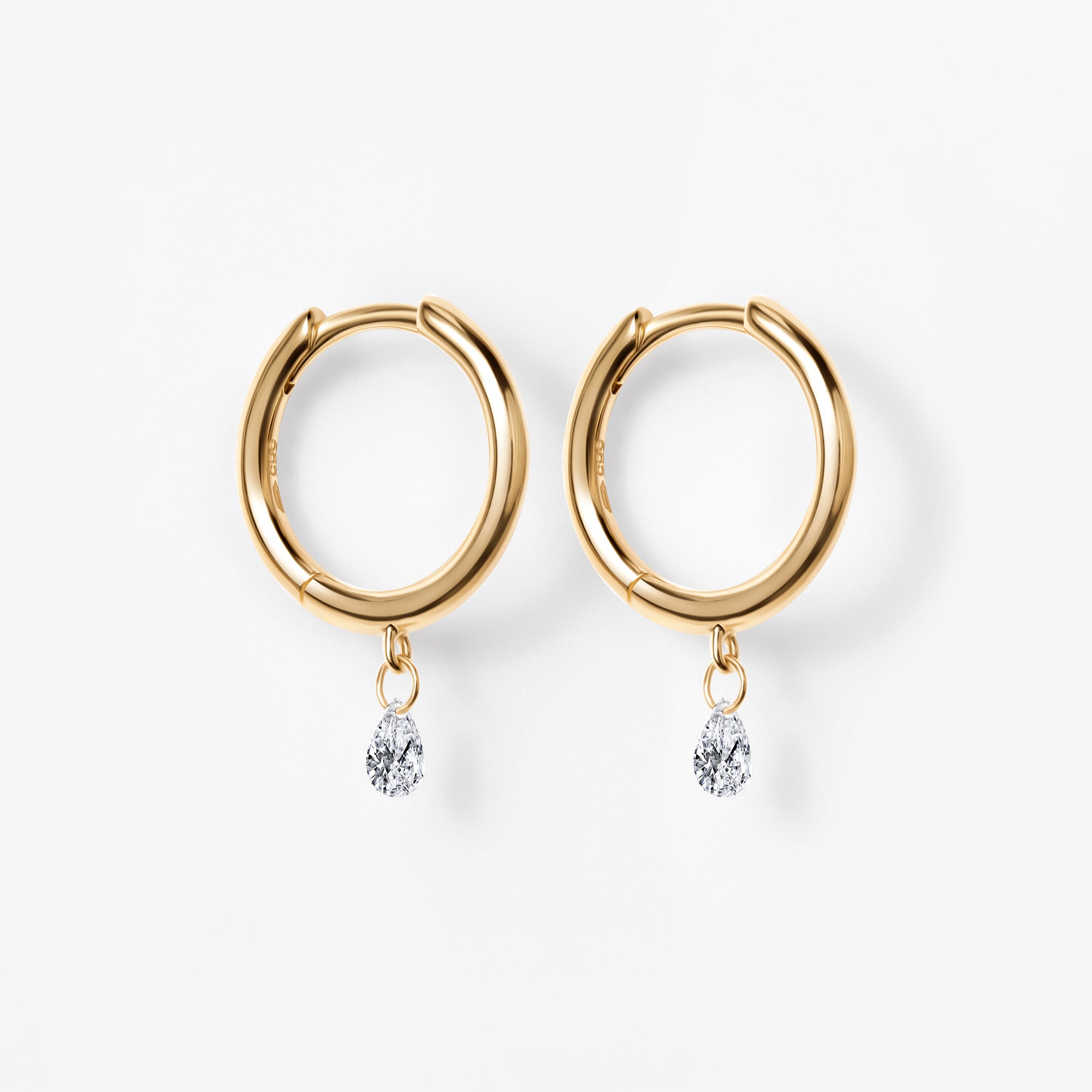 Pear Diamond Drilled Drop Huggie Earrings