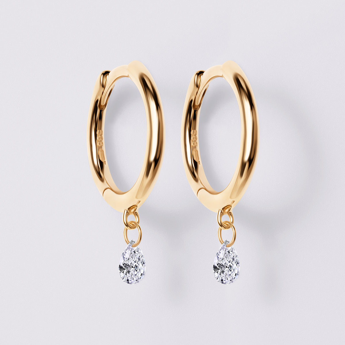 Pear Diamond Drilled Drop Huggie Earrings