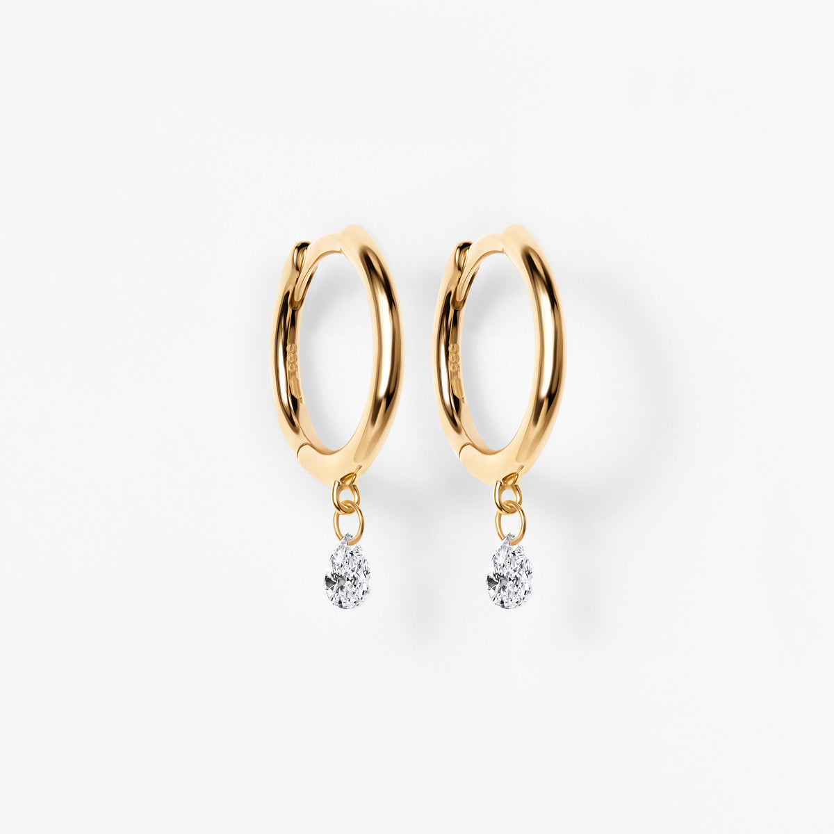 Pear Diamond Drilled Drop Huggie Earrings