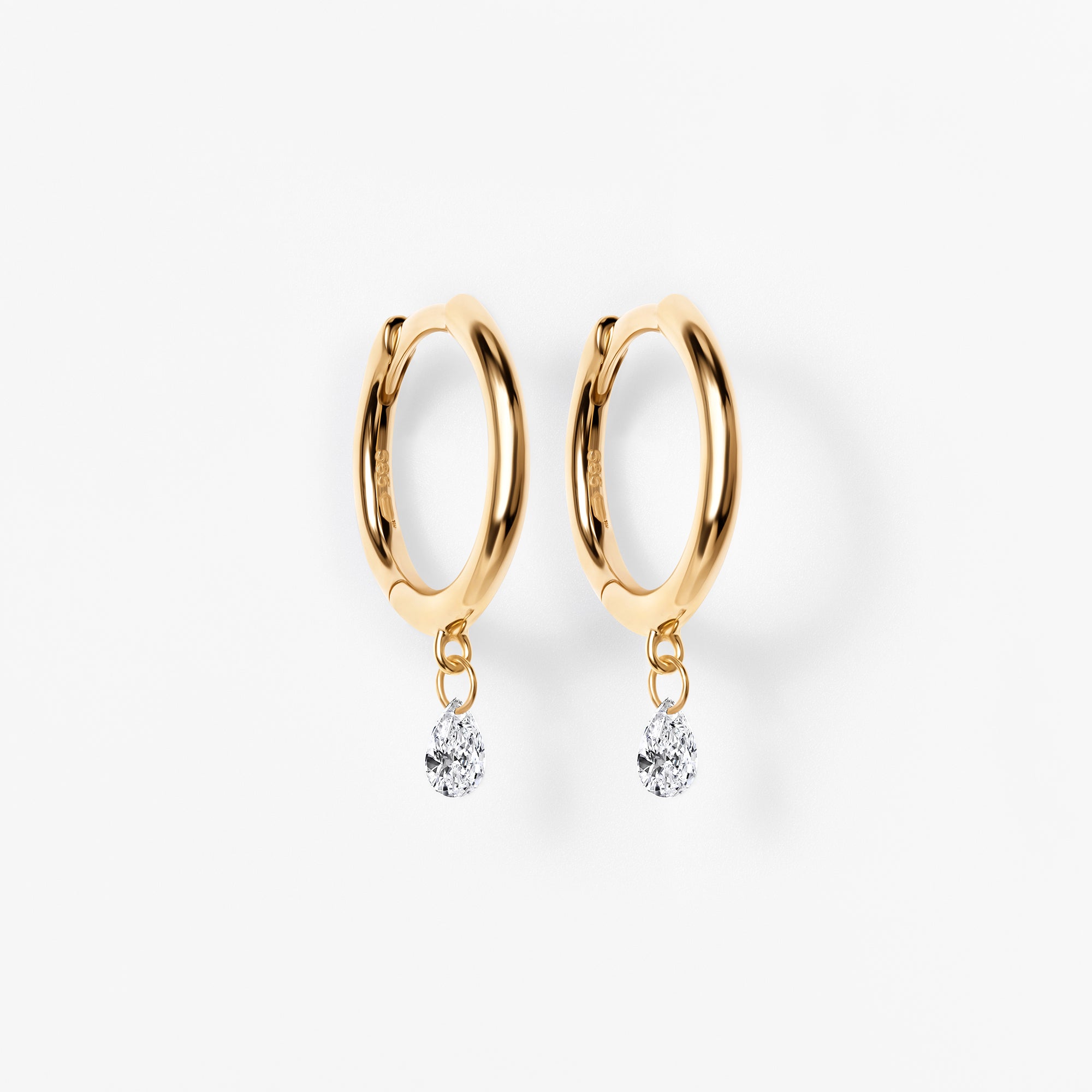 Pear Diamond Drilled Drop Huggie Earrings