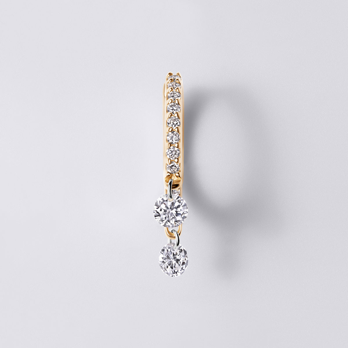 Round Diamond Double Drilled Pavé Drop Huggie Earrings