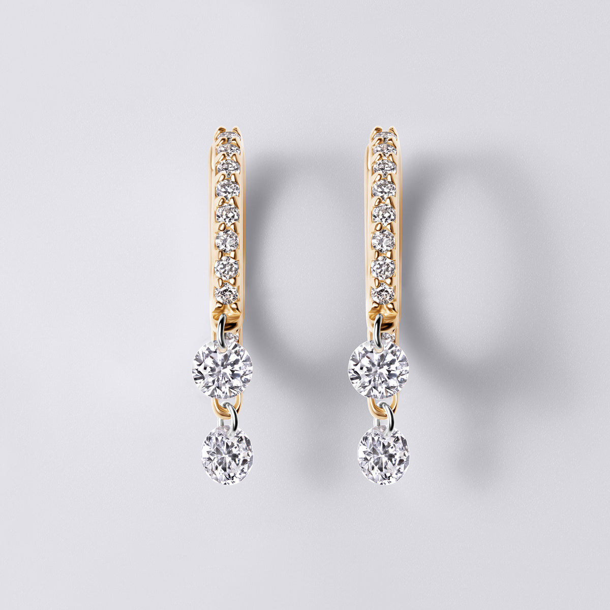 Round Diamond Double Drilled Pavé Drop Huggie Earrings